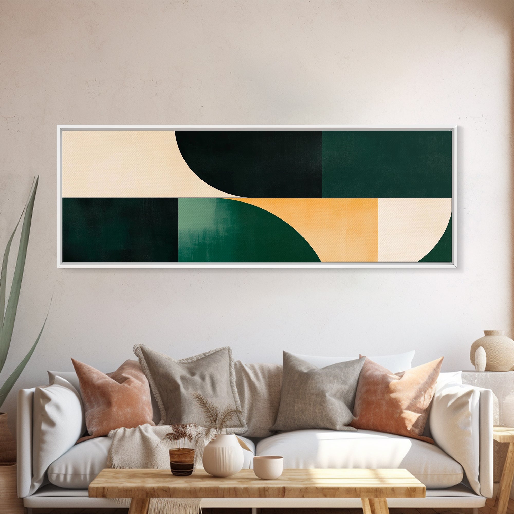 Geometric Mid-Century Modern Wall Art, Framed Canvas Print, Abstract Art, Modern Art, Geometric Patterns, MCM Home Decor, Emerald Green Art