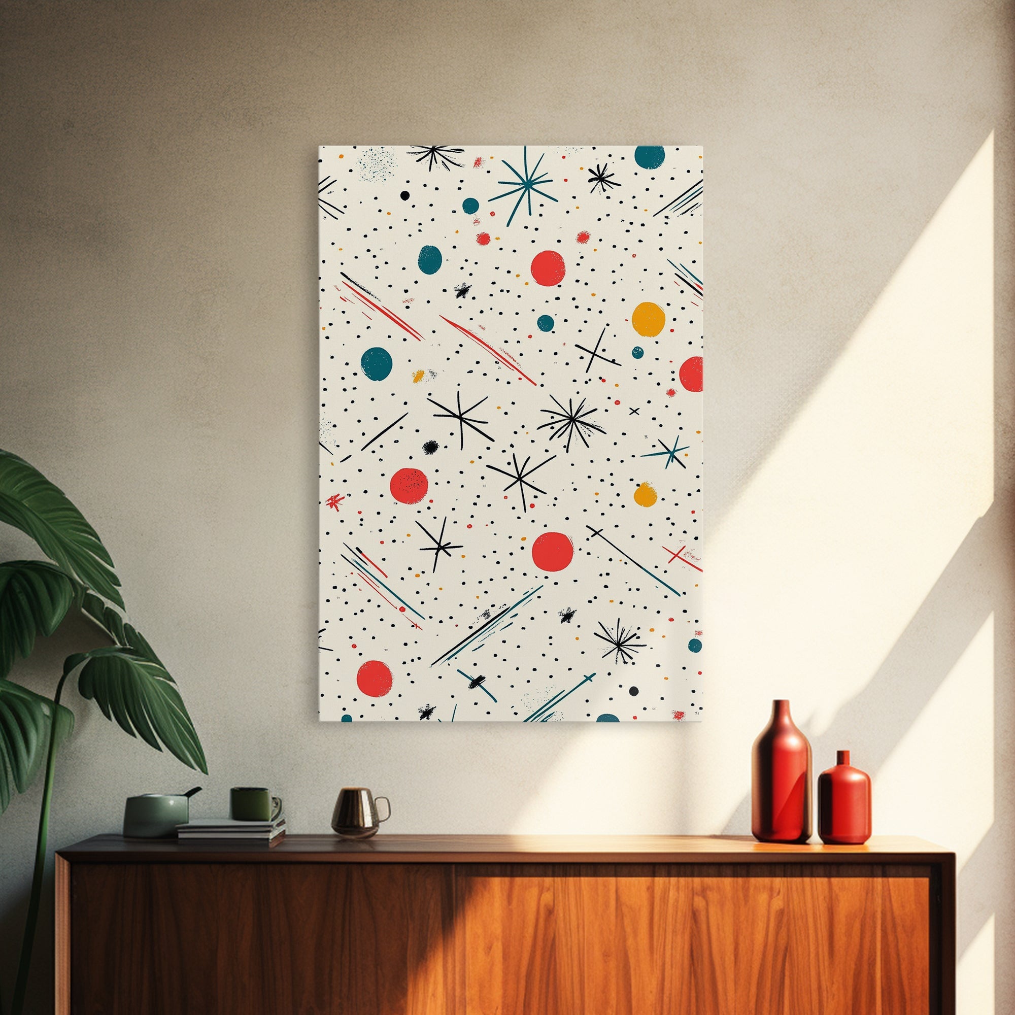 Retro MCM Style Pattern Wall Art, Wood Framed Canvas, Canvas Print, Home Decor, Office Or Bedroom Wall Art, Retro Vibes Decor