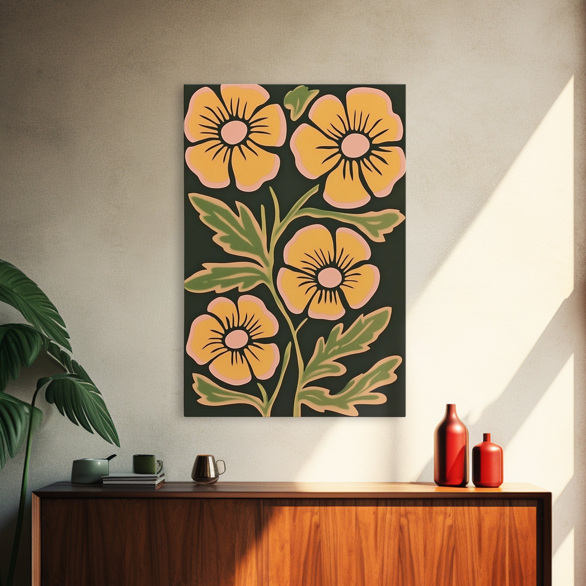 Midcentury Boho Modern Art, Abstract Floral Print, Botanical Decor, Florer Painting Wall Art, Canvas Print, Flower Art Prints, Mid Century Art