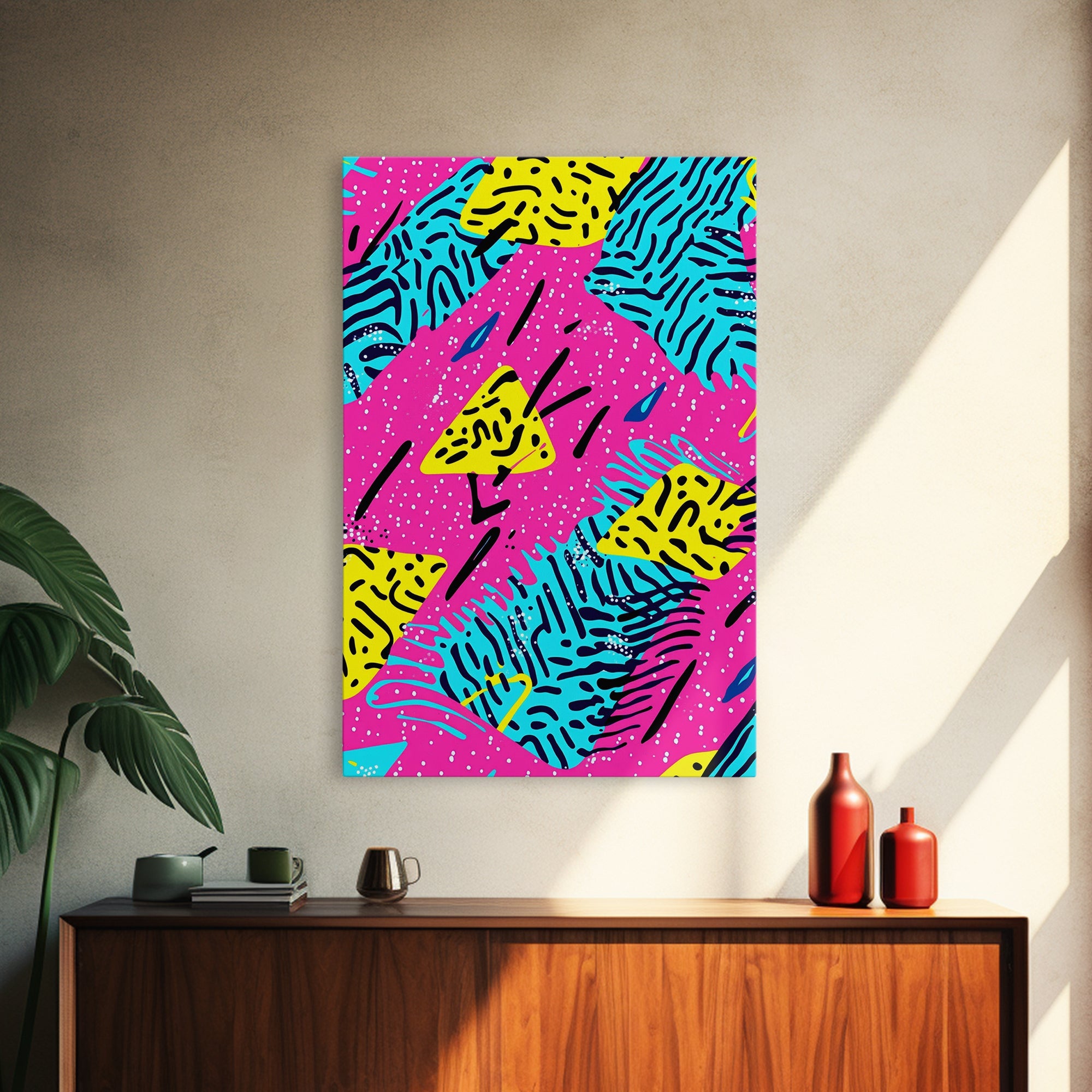 Retro 90s Style Abstract Art Canvas Print Preppy Decor Living Room Or Dorm Room Wall Art