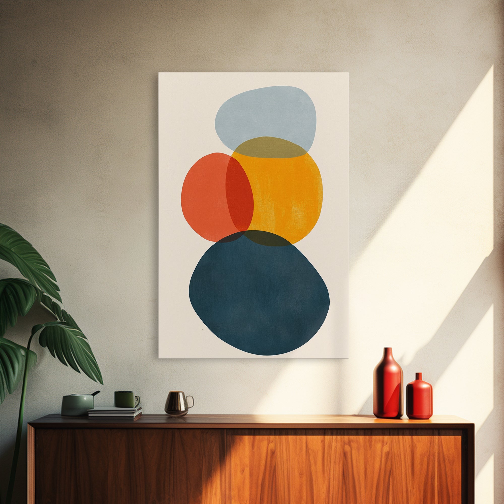 Mid Century Modern Abstract Wall Art Print, White Background Watercolor Spots On Canvas, Canvas Print, Modern Retro Living Room Art