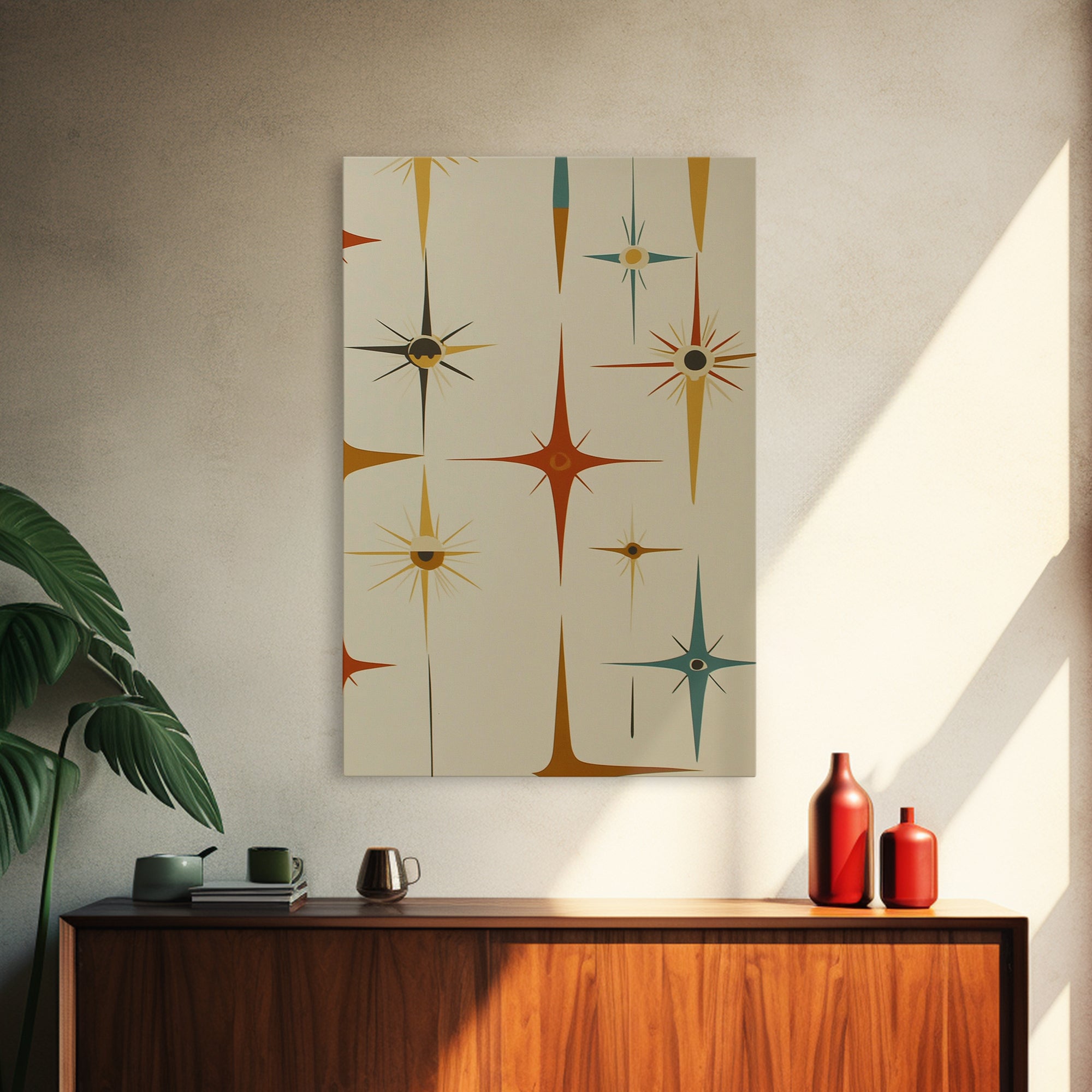 Mid Century Modern Atomic Starburst Retro Wall Art - Atomic Decor - Canvas Print - 50s Style Wall Art - MCM Mid Century Modern Art