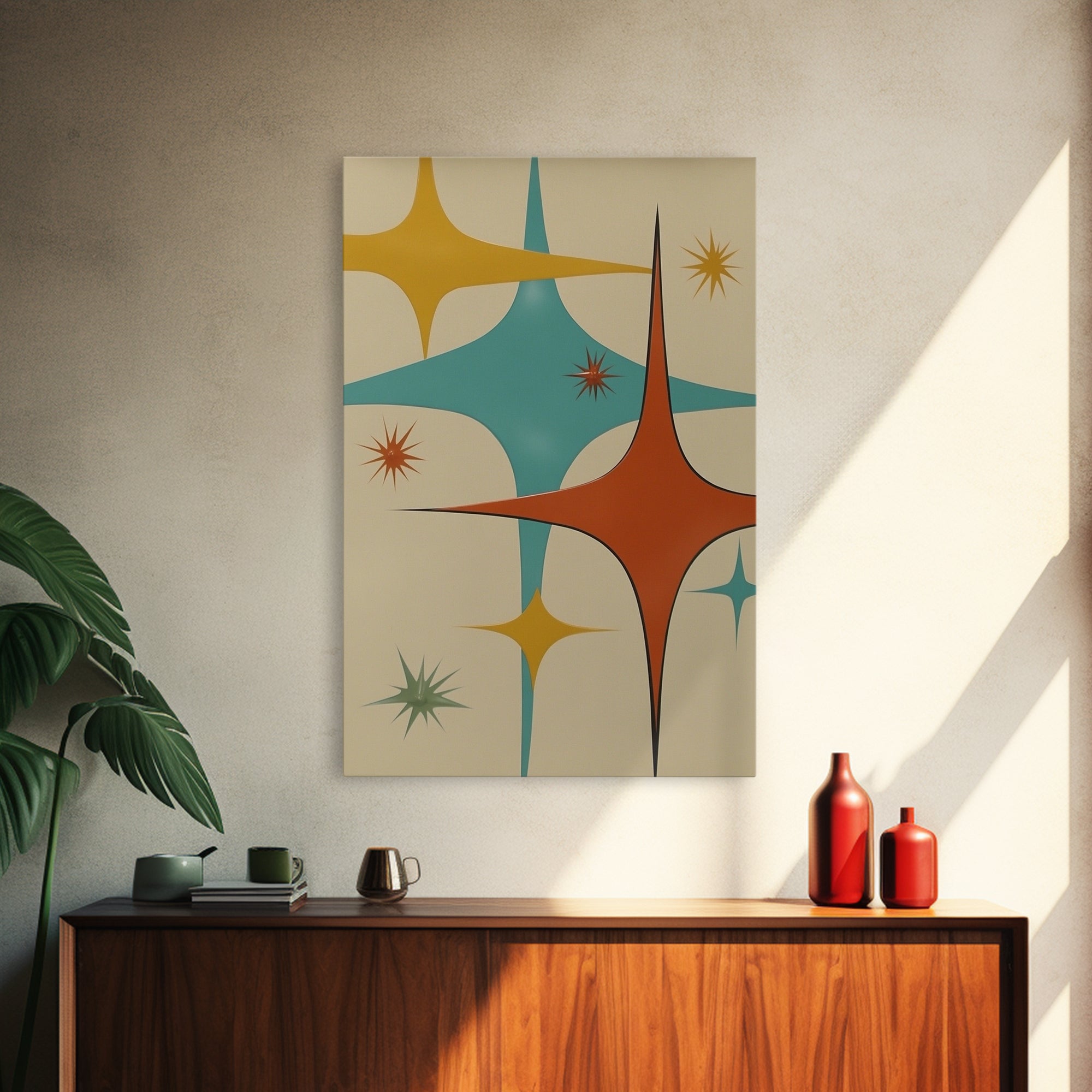 Art Deco Star Burst Canvas Print Wall Art, Retro 50s Style, Starburst, Mid-Century Modern Wall Art