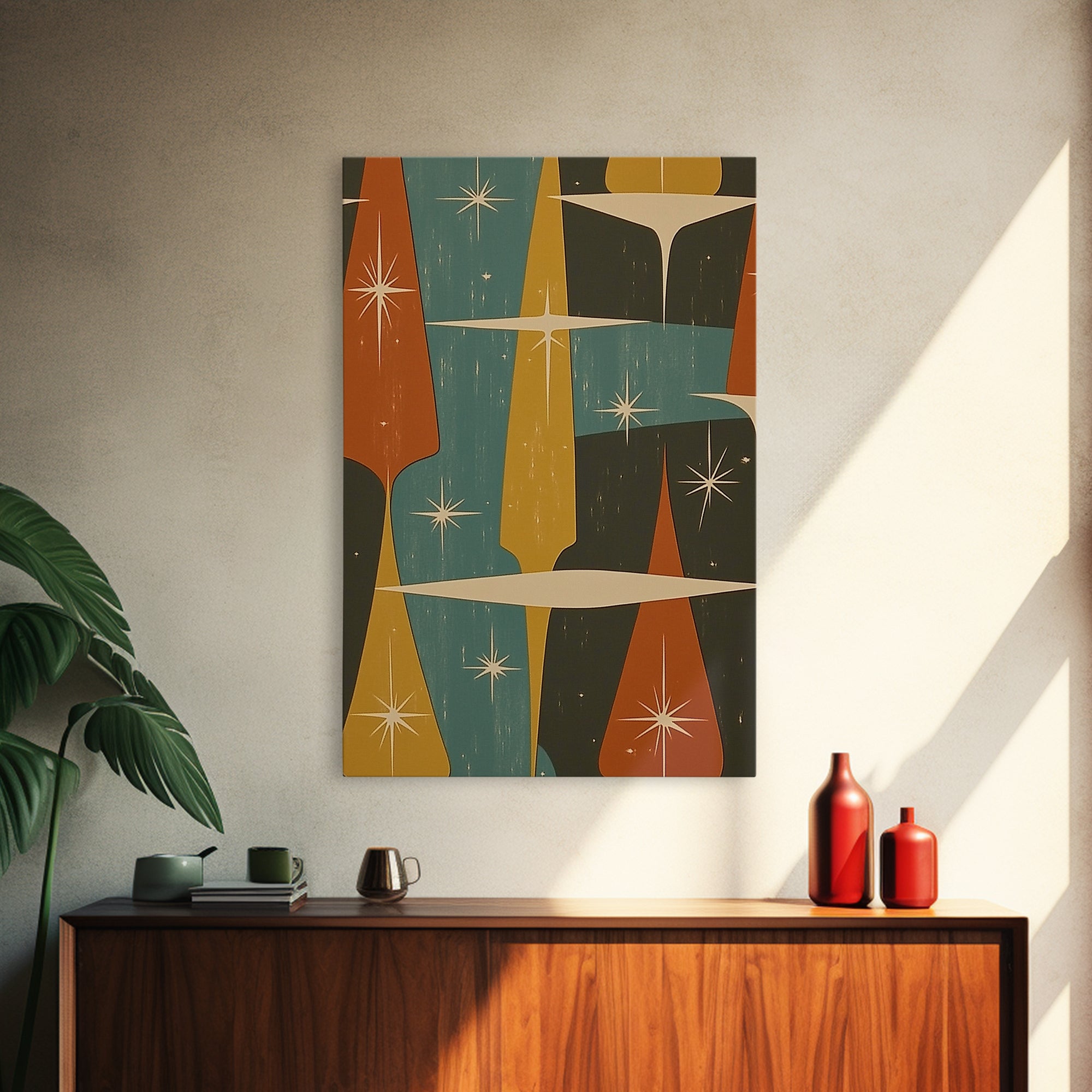 Art Deco Star Burst Canvas Print Wall Art, Retro 50s Style, Starburst, Mid-Century Modern Wall Art, Boho Decor