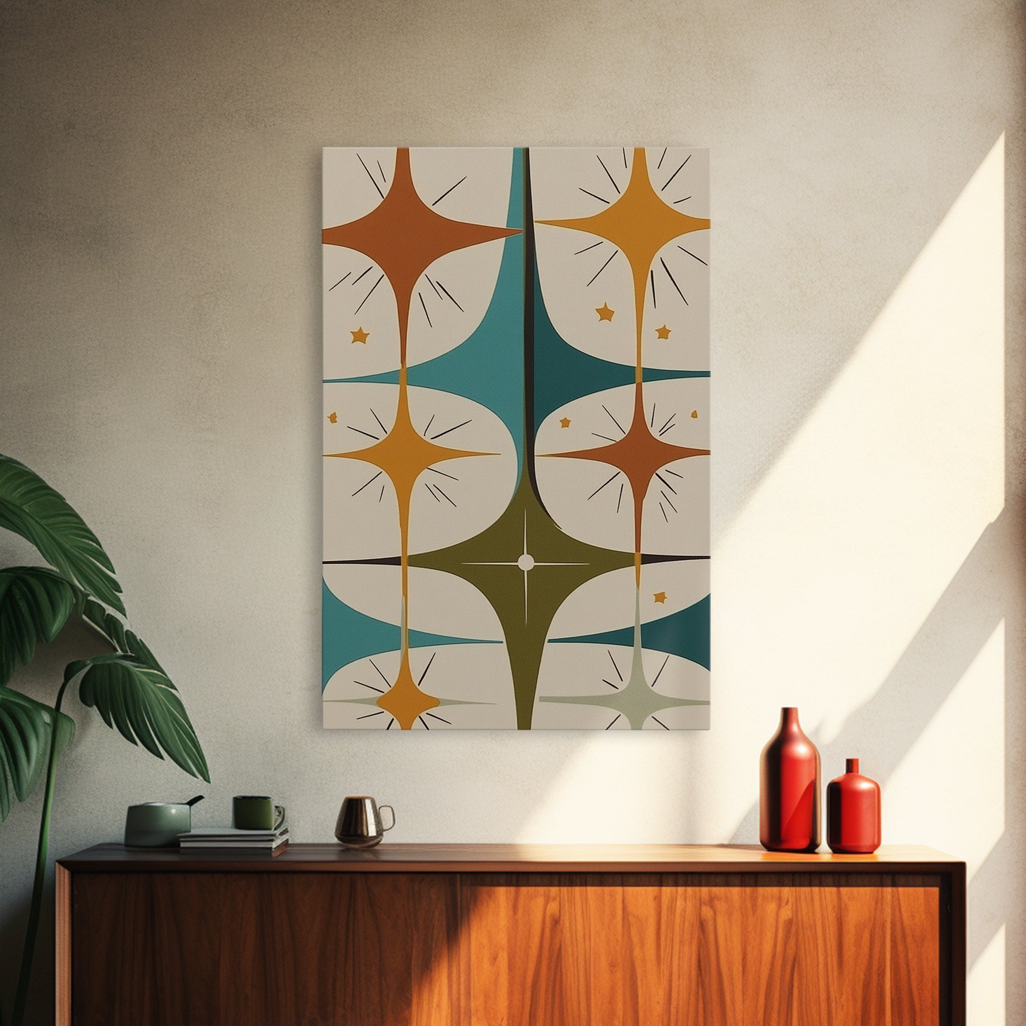 Art Deco Star Burst Canvas Print Wall Art, Retro 1950s Style, Starburst, Mid-Century Modern Wall Art, Minimalist Home Decor, Modern Art