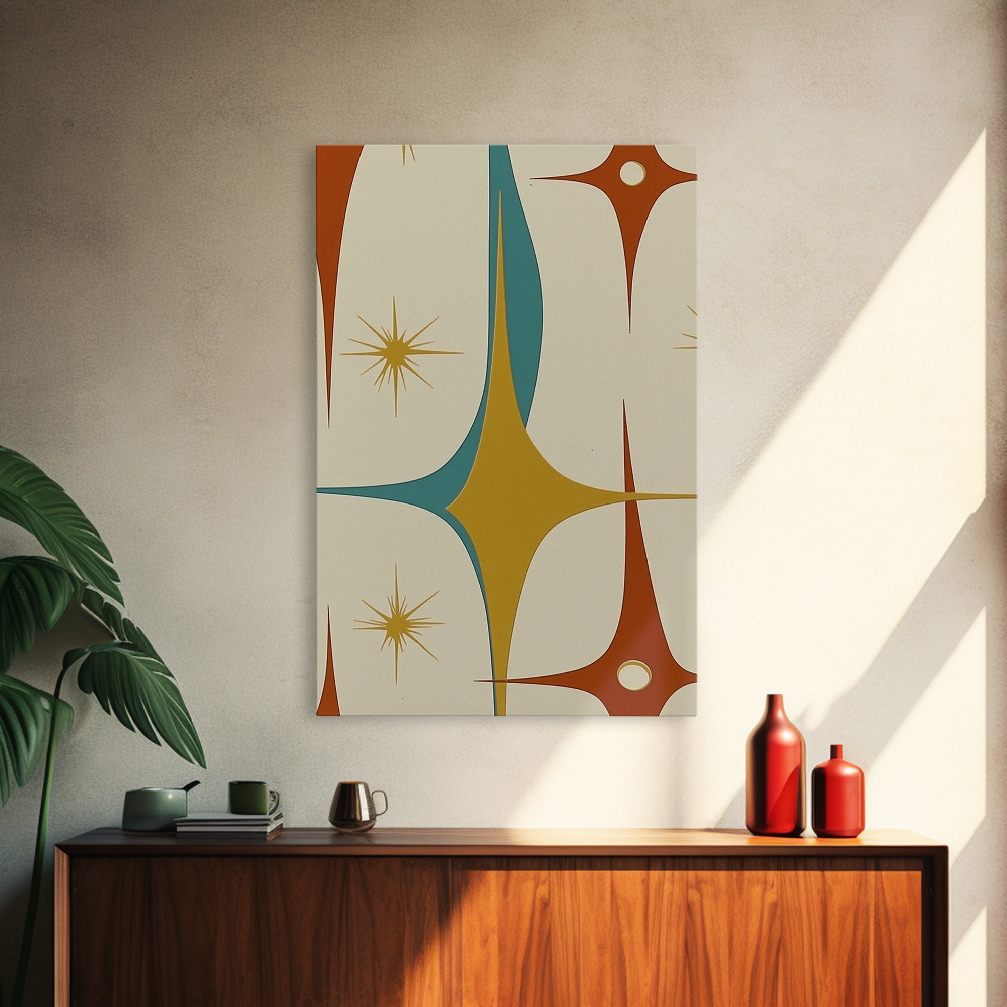 1950s Style Retro Starburst, Pastel Colors, Canvas Print, MCM Wall Art Home Decor