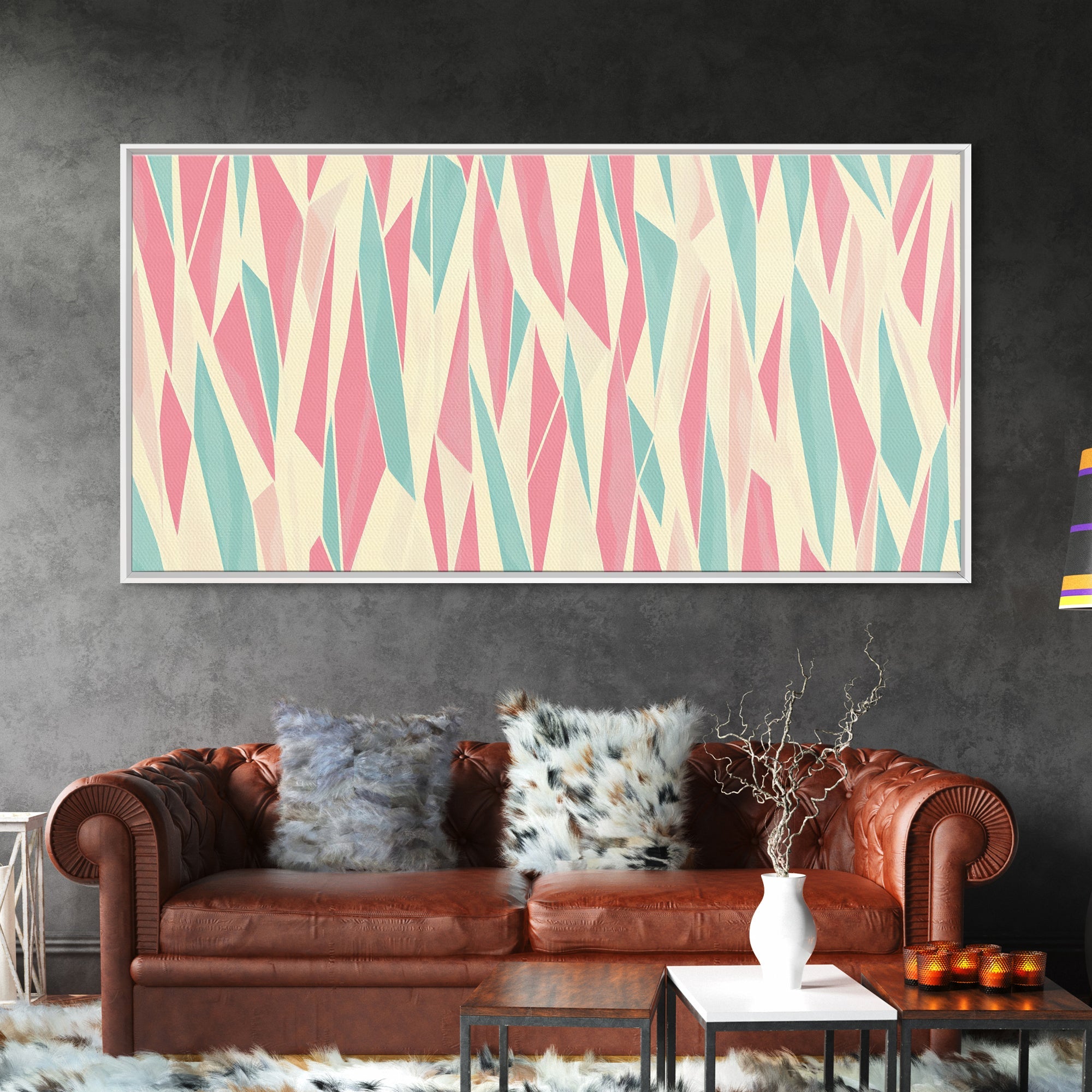 Pastel Mid-Century Modern Art - Retro Geometric Wall Art - Framed Canvas Print - Modern Abstract Painting - Bold Bright Colors