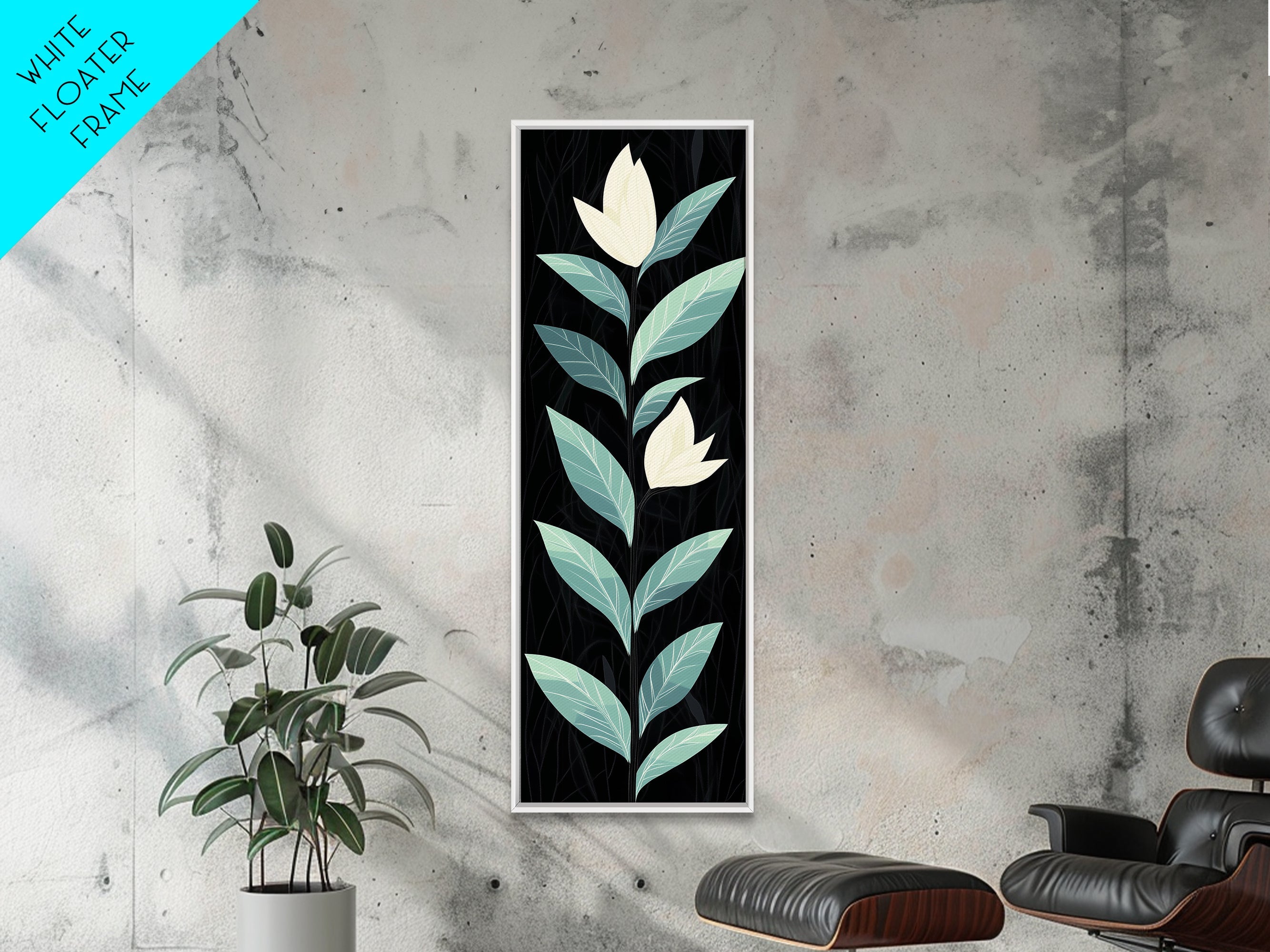Retro Mid Century Modern Flower Painting Print, Accent Piece, Accent Art, Tall and Narrow Art, Skinny Wall Art, Floral Decor, Botanical Print