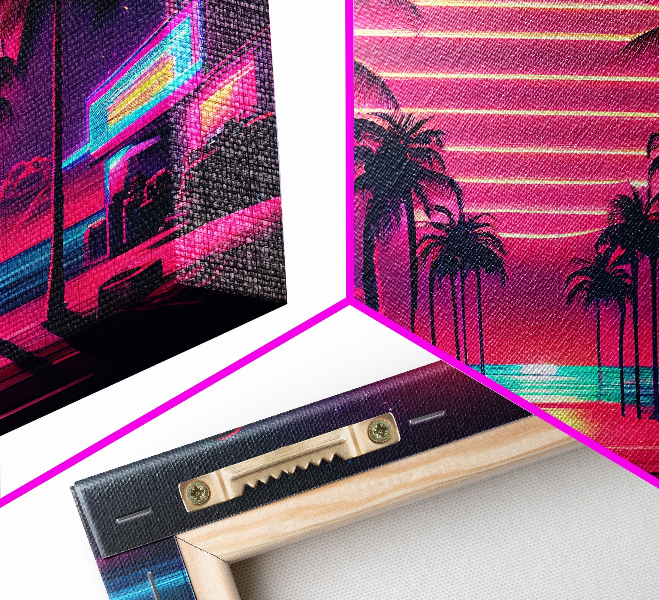 The Neon Boardwalk, Florida Synthwave Sunset, framed canvas print, retro style Miami vibes art