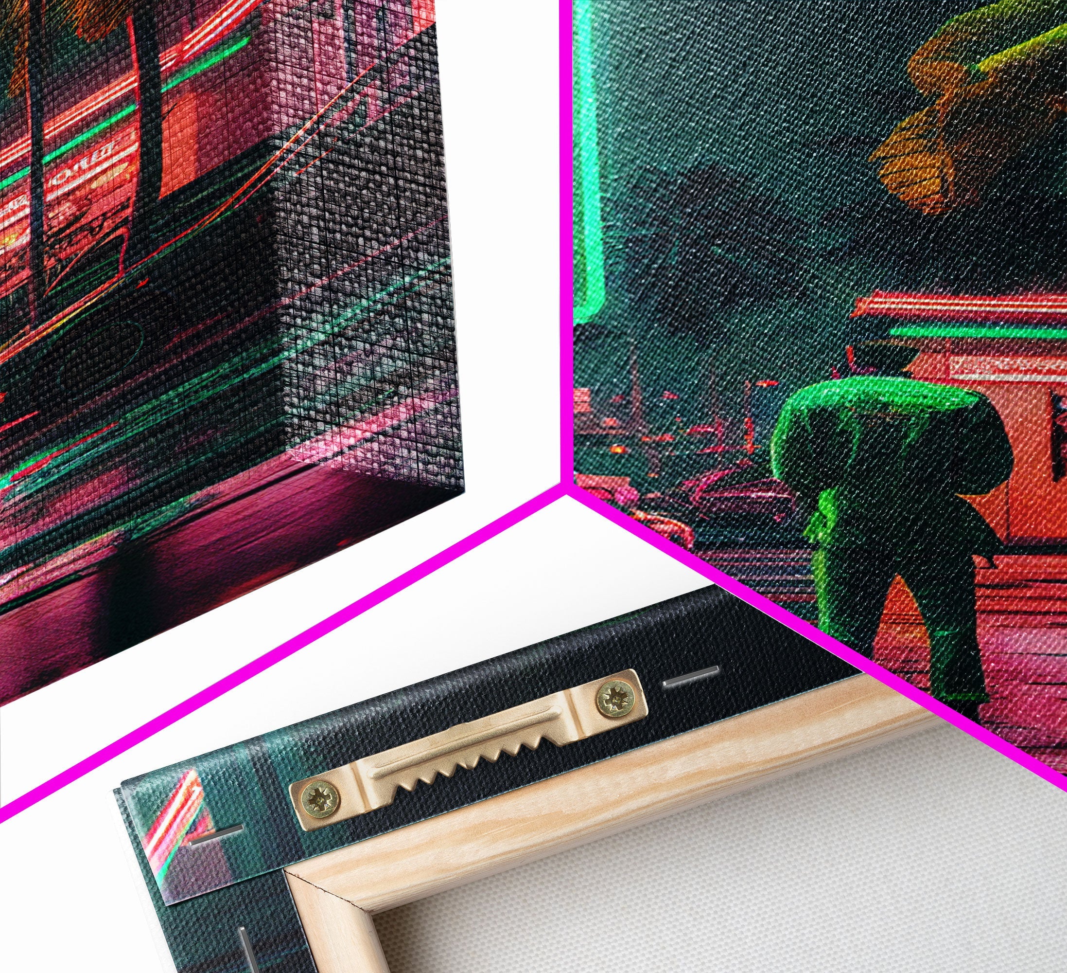 Neon Tokyo Streets, 80s Retro Style Tokyo Art, Framed Canvas Print