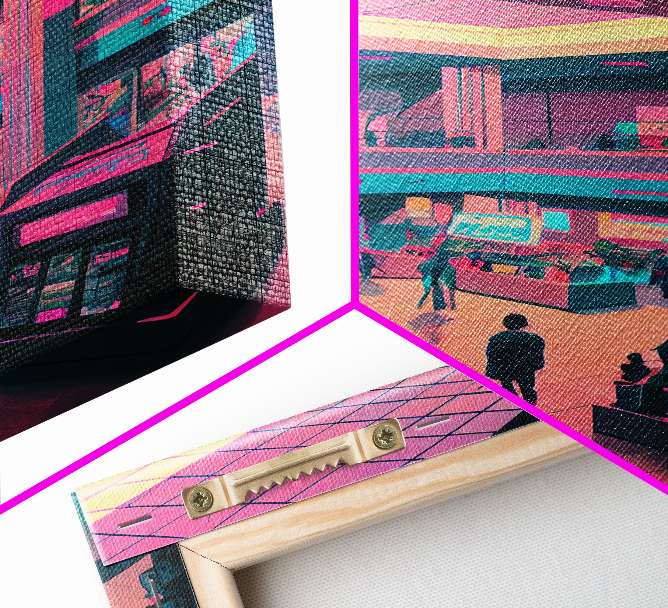 Monument to Capitalism, Retro 80's mall art, framed canvas print, vaporwave aesthetic consumer art