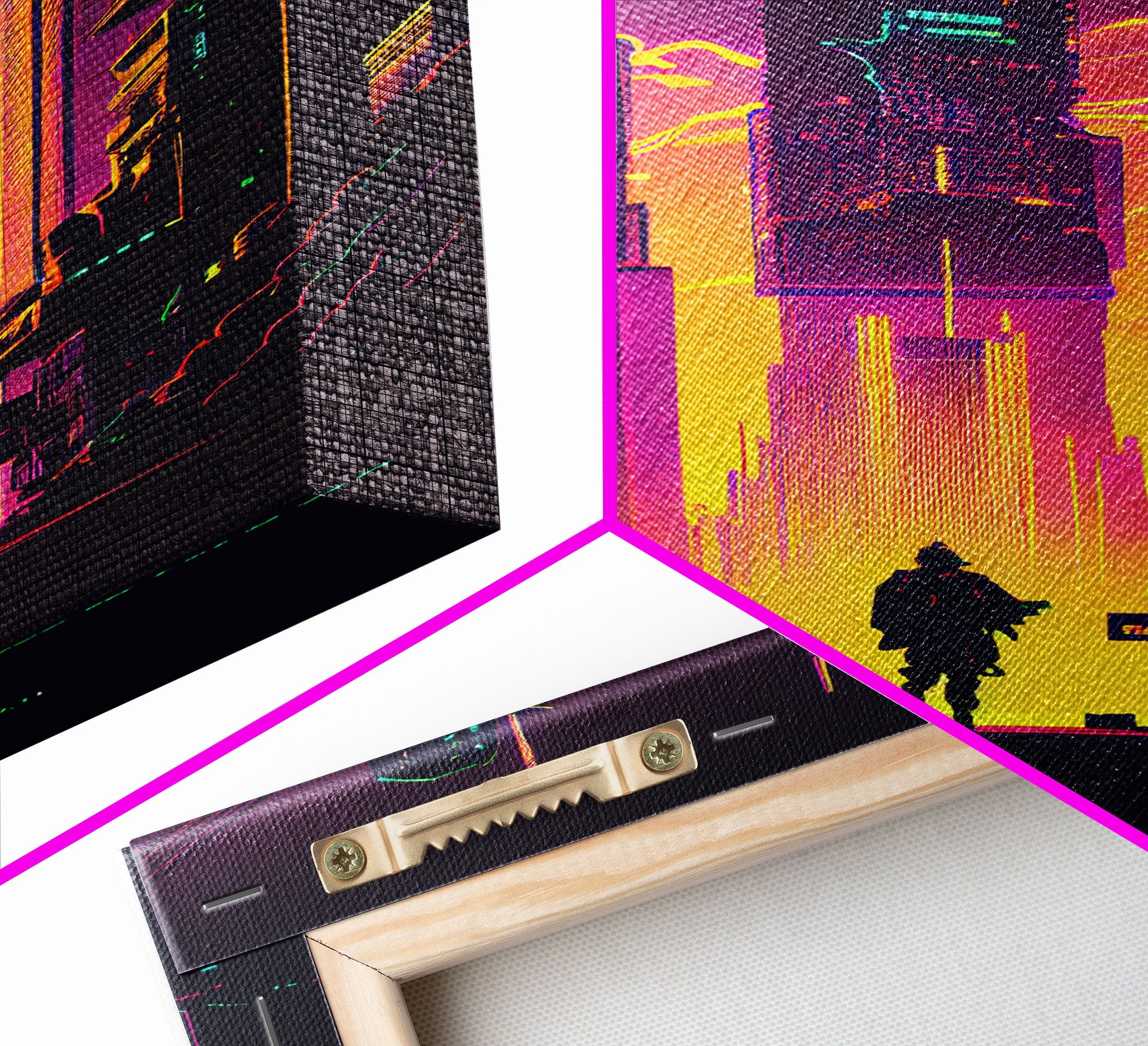 Cyberpunk art, Retrowave style dystopian cityscape art, game room art, framed canvas print, retro wave city skyline