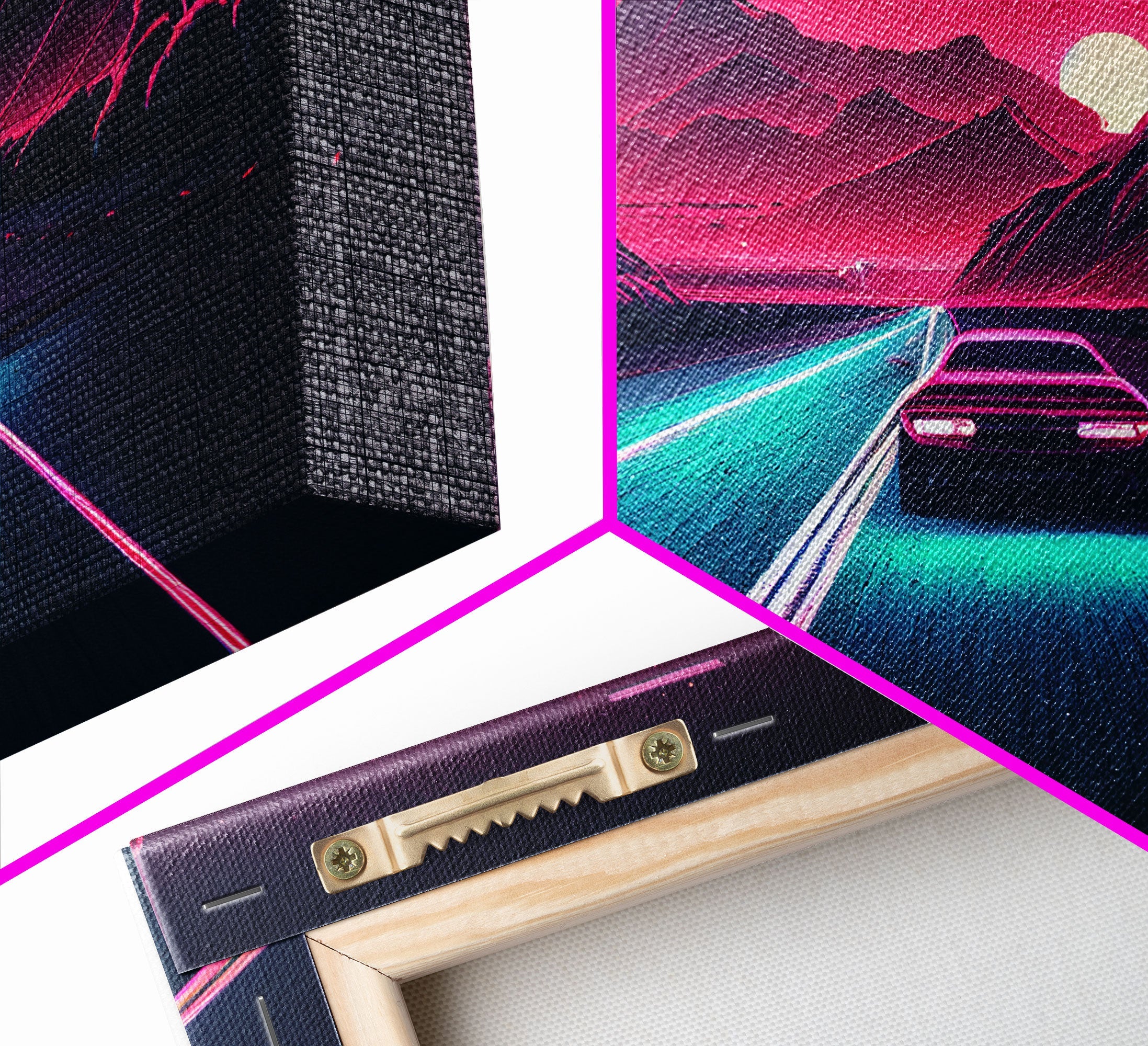Midnight Drive, Unique Synthwave Style Retro Art, 80s style art, framed canvas print