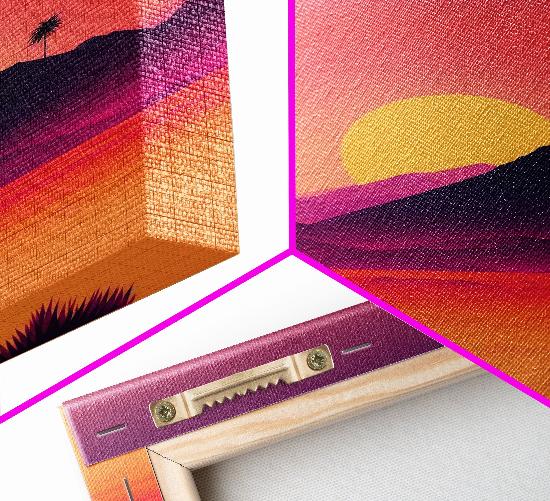 Outrun Style Desert Sunset, Framed Canvas Print, Retro Style 80s Vibe Wall Decor, Office Art, Game Room Decor, Living Room Gamer Art