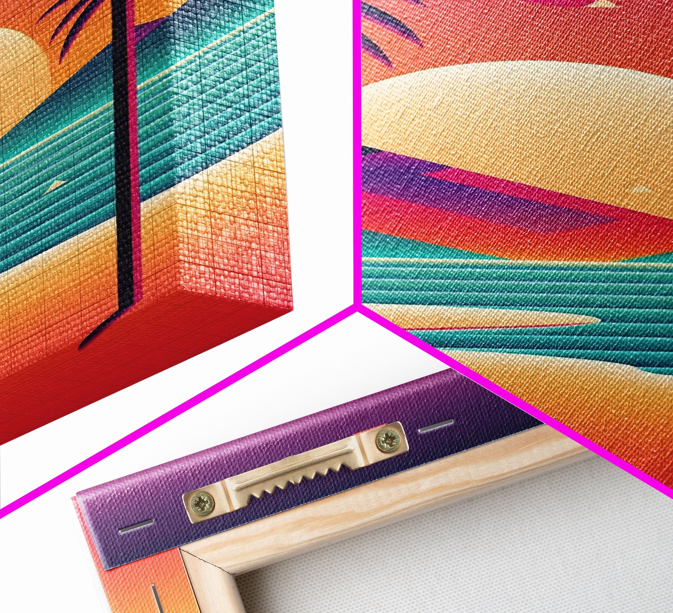 Framed Canvas Print | Art Deco Sunset | Retro Style | Palm Trees | Island Vibes | Desert Pyramids and Palm Trees | Desert Art