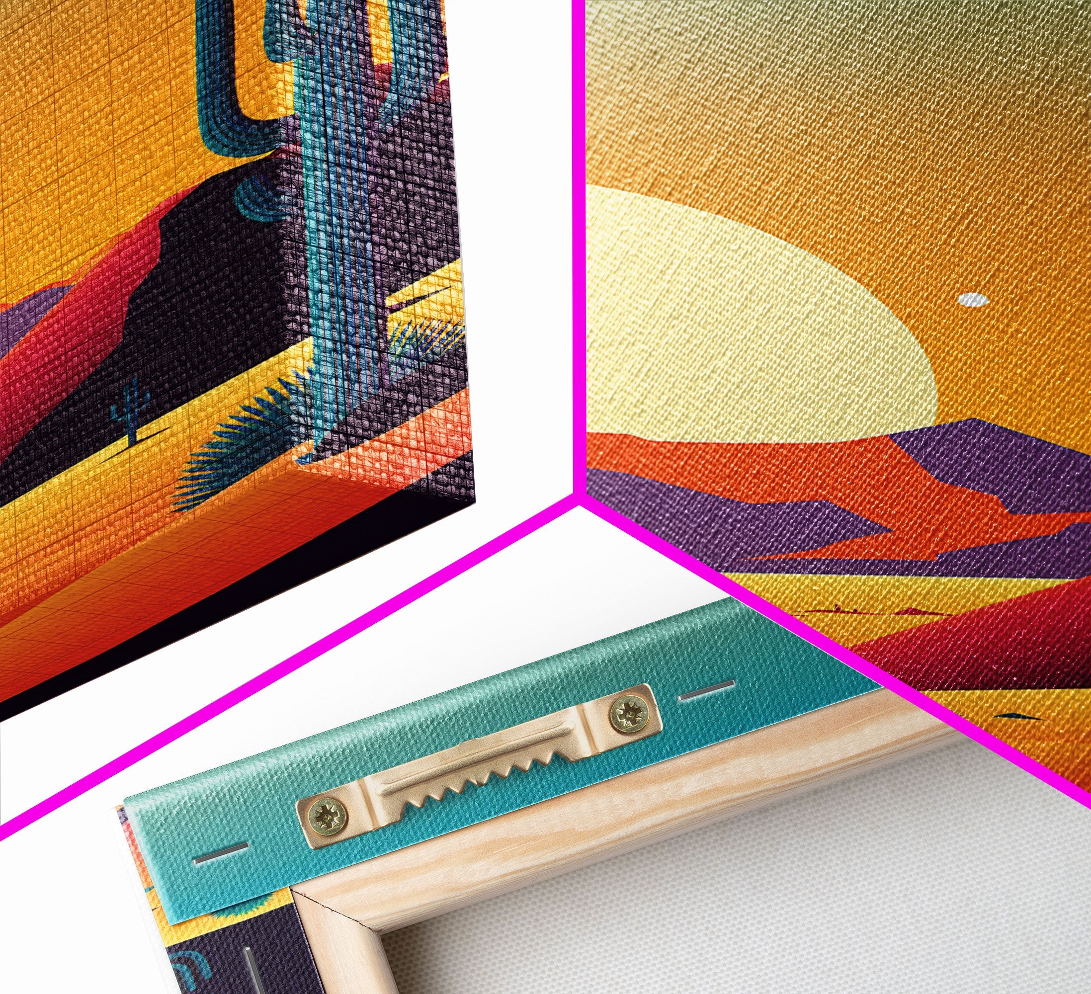 Framed Canvas Print - Pop Art Desert Landscape at Sunset - Ready to Hang Wall Art - Retro Desert Prints - Minimalist Art