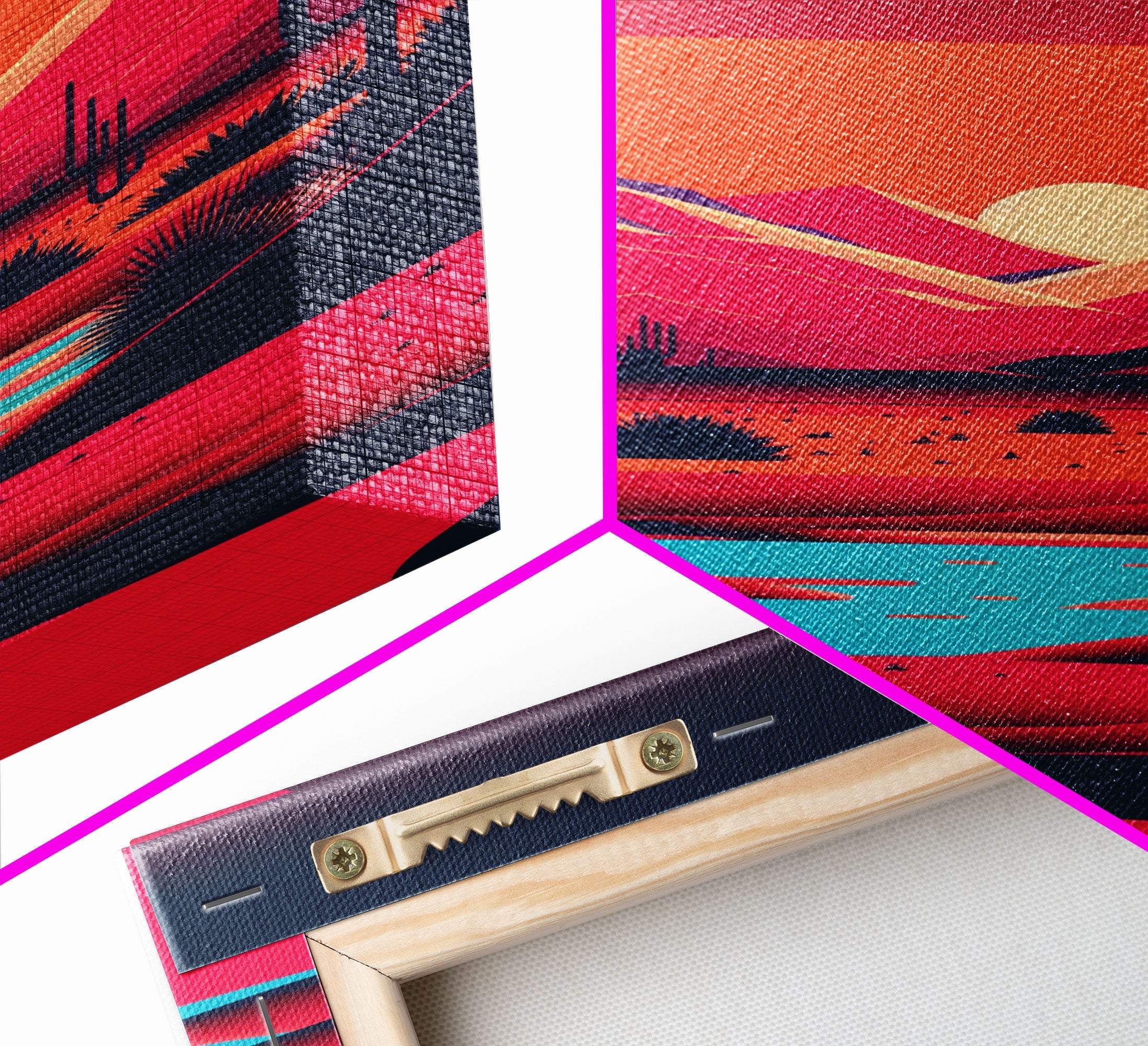 Retro Synthwave Desert Landscape Art, Framed Canvas Print, Unique Sunset Art, Living Room Wall Decor, Framed Art