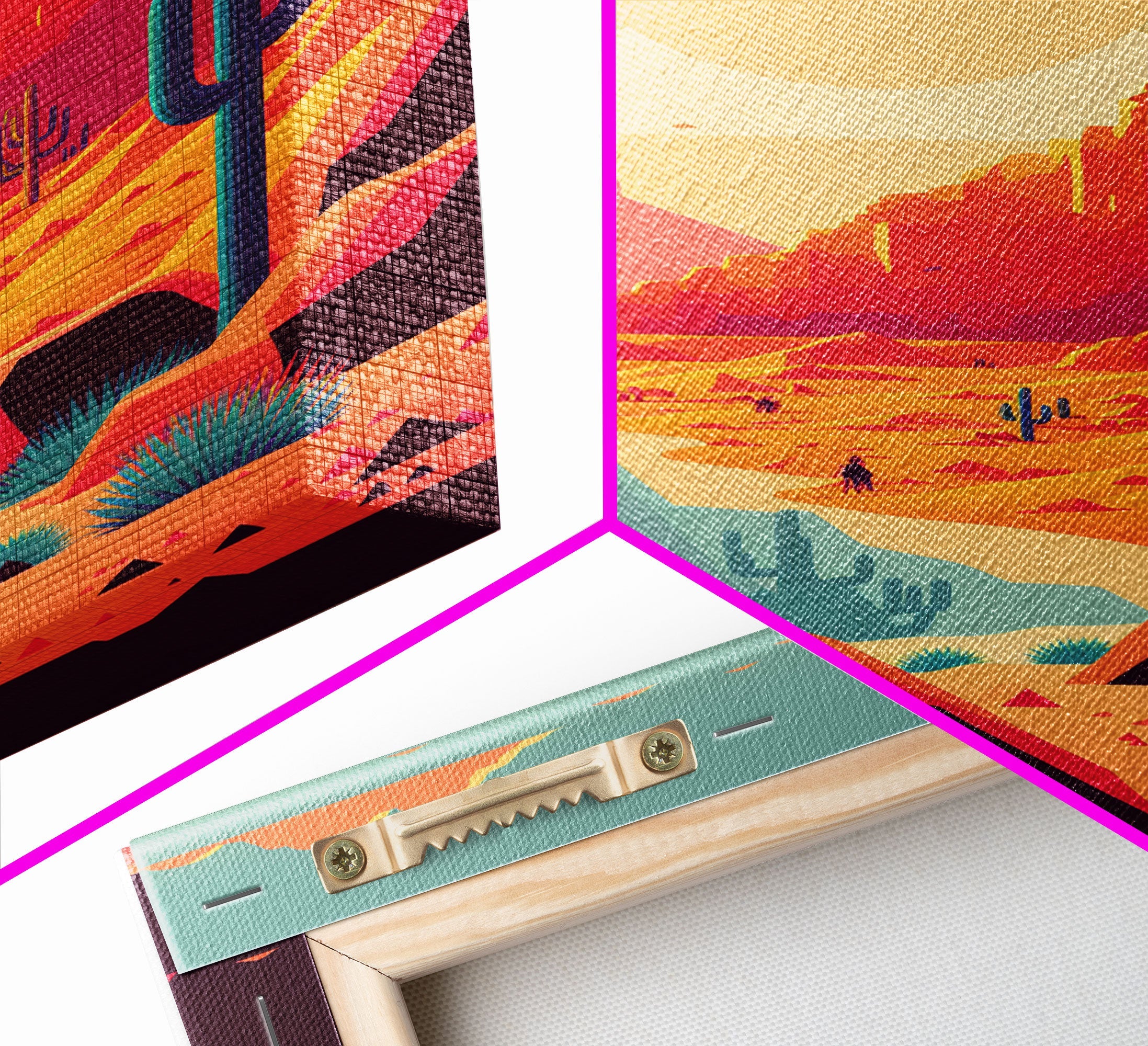 Retro Synthwave Desert Landscape Art, Framed Canvas Print, Unique Sunset Art, Living Room Wall Decor, Framed Art, Southwest Decor