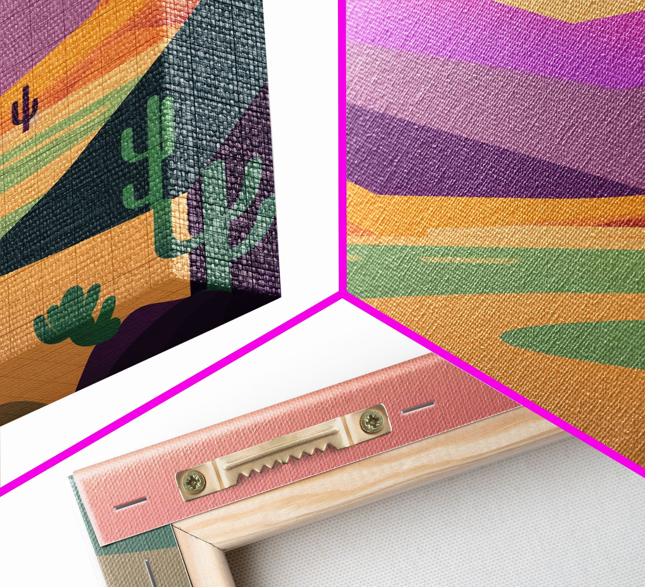 Retro Art Deco Style Minimalist Desert Landscape Print, Framed Canvas Art, Synthwave Style, Southwestern Decor, Western Art, Guest Room