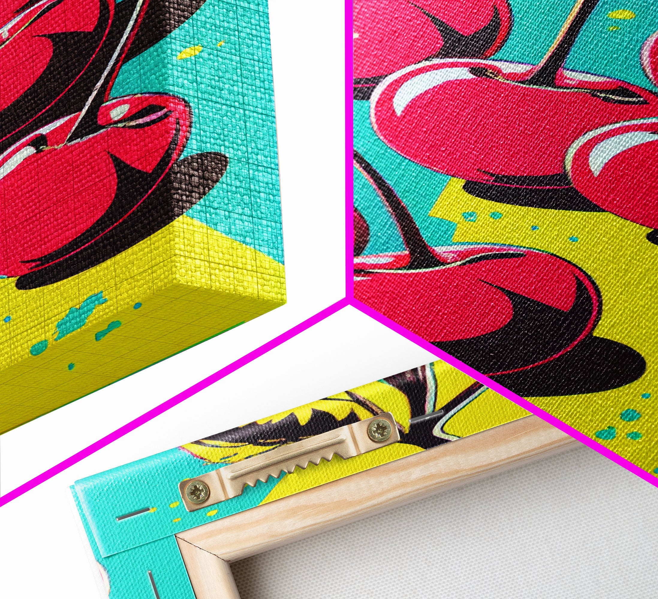 Pop Art Cherry Painting Canvas Print, Framed Art, MCM Style, Midcentury Modern Pop Art, Retro Comic Book Style Wall Art