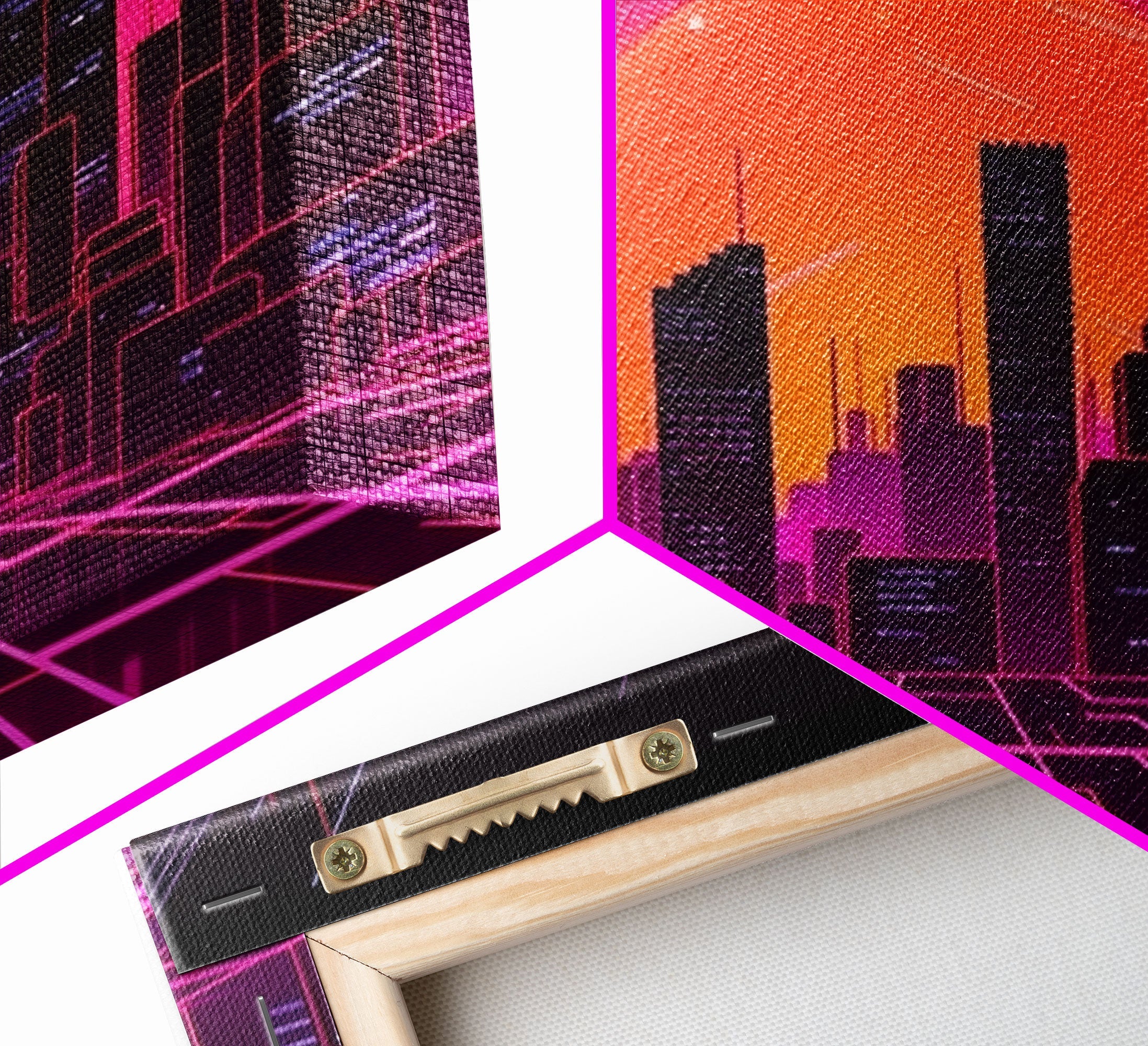 City Wall Art | Framed Canvas Print | Living room art | Lines | Retro | Wonderful art | Landscape | Outrun Style | Futuristic | Synthwave