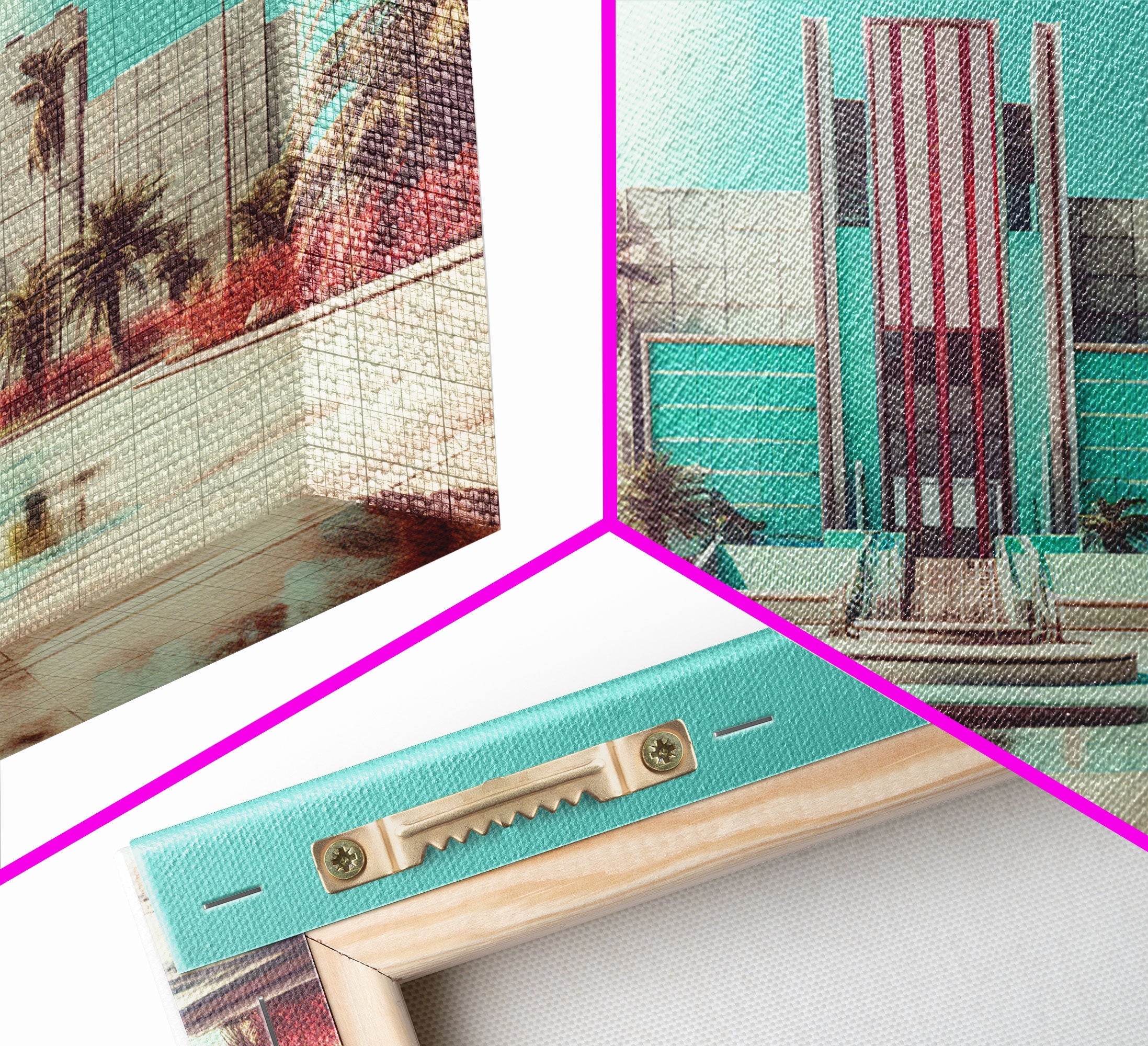 Vaporwave Art Deco Architecture, Framed Canvas Print, Retro 80s Wall Art, Liminal Spaces, Office Decor