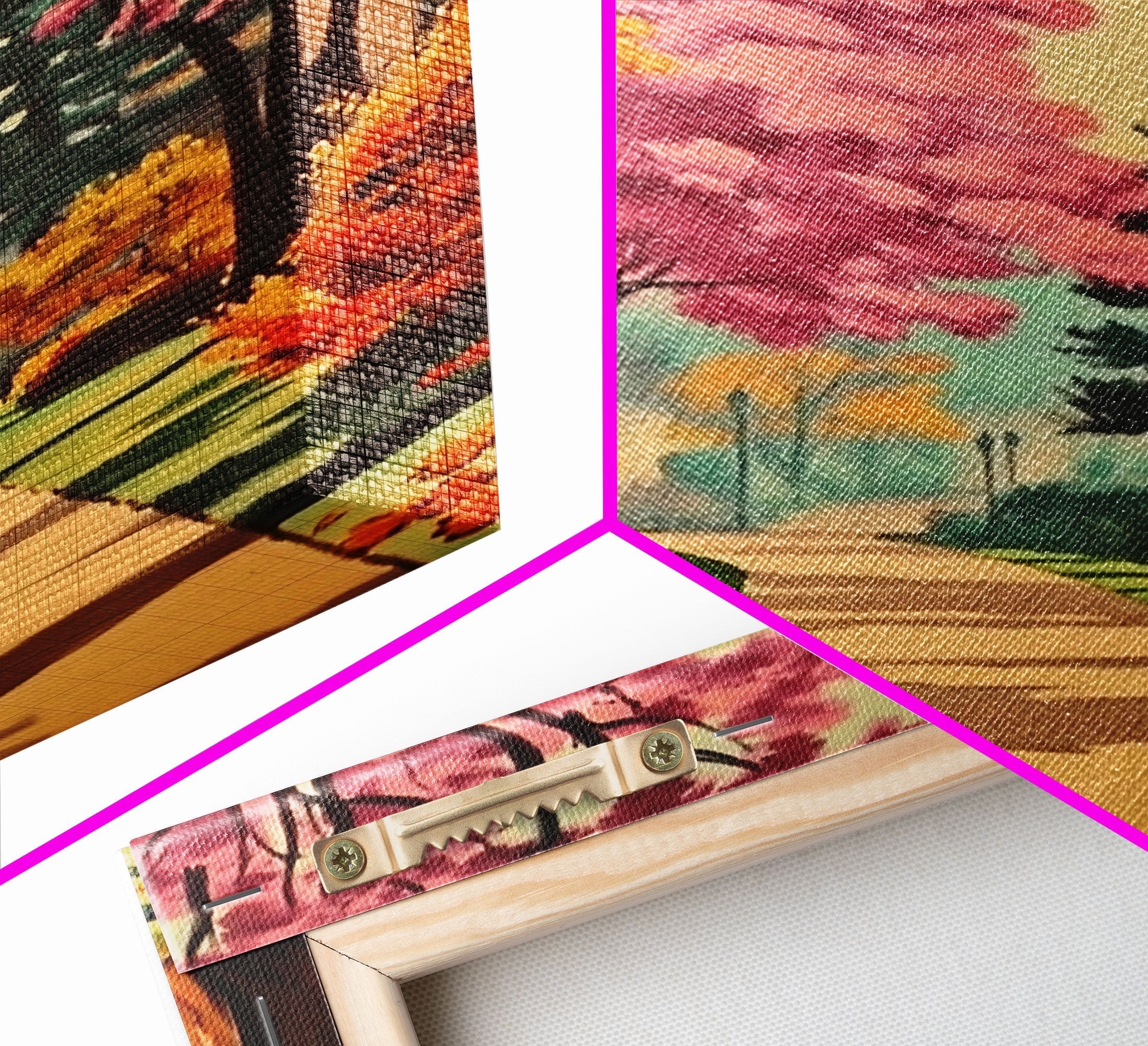 Retro Pop Art Landscape Painting Print, Framed Canvas Art, Seasonal Wall Art