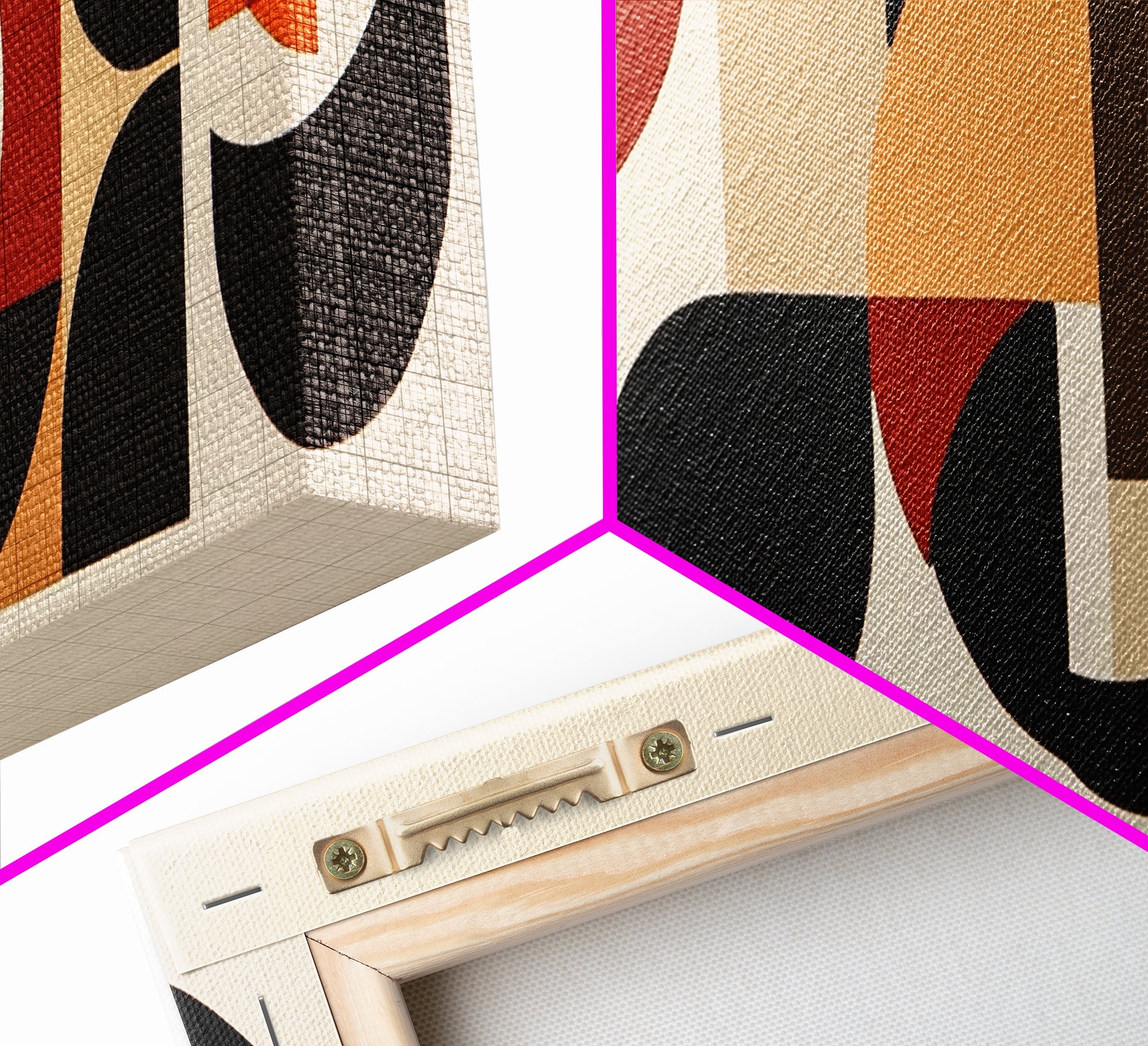 Neutral Wall Art, Earth Tones Mid-century Modern Inspired Geometric Patterns Wall Art, Home Decor, Above Bed Or Sofa Panoramic