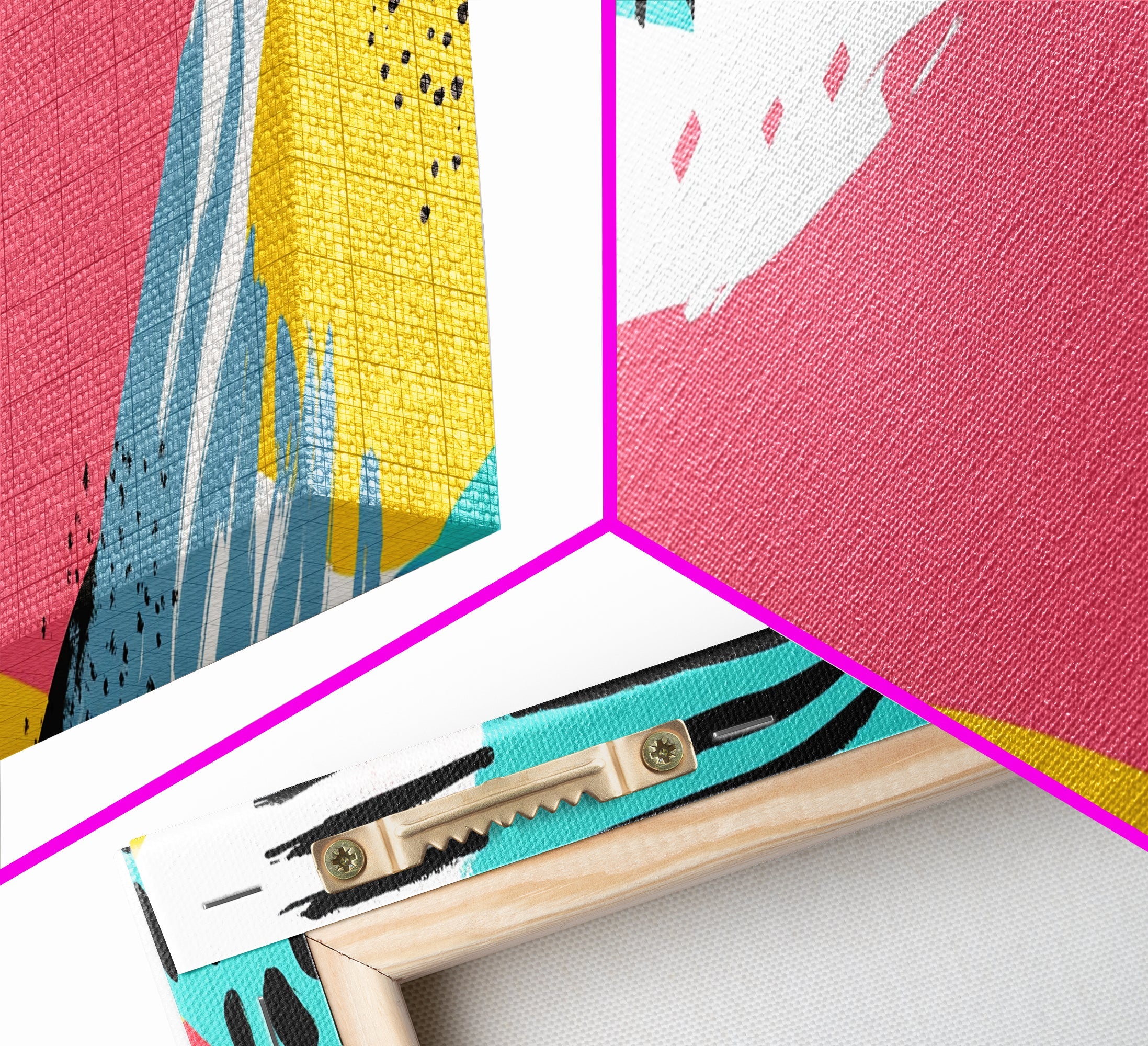 90s Inspired Abstract Retro Wall Art, Canvas Print, Cheetah Print Polka Dots, Geometric Wall Art, Pink and Turquoise and Black Wall Art