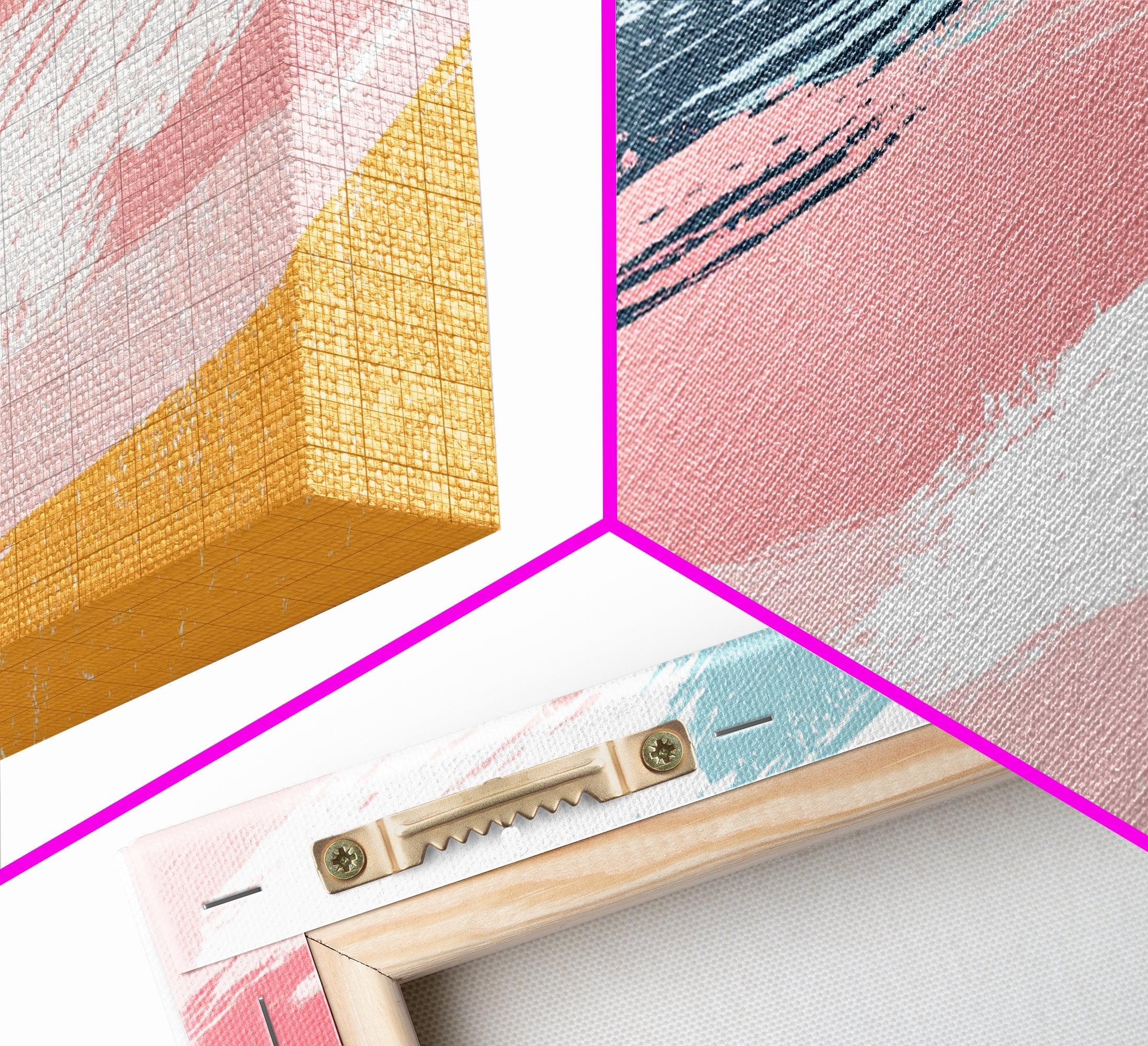 Retro 90s Inspired Wall Art, Framed Canvas Print, Pink and Cerise Swishes, Boho Abstract Art, Modern Art / Home Decor