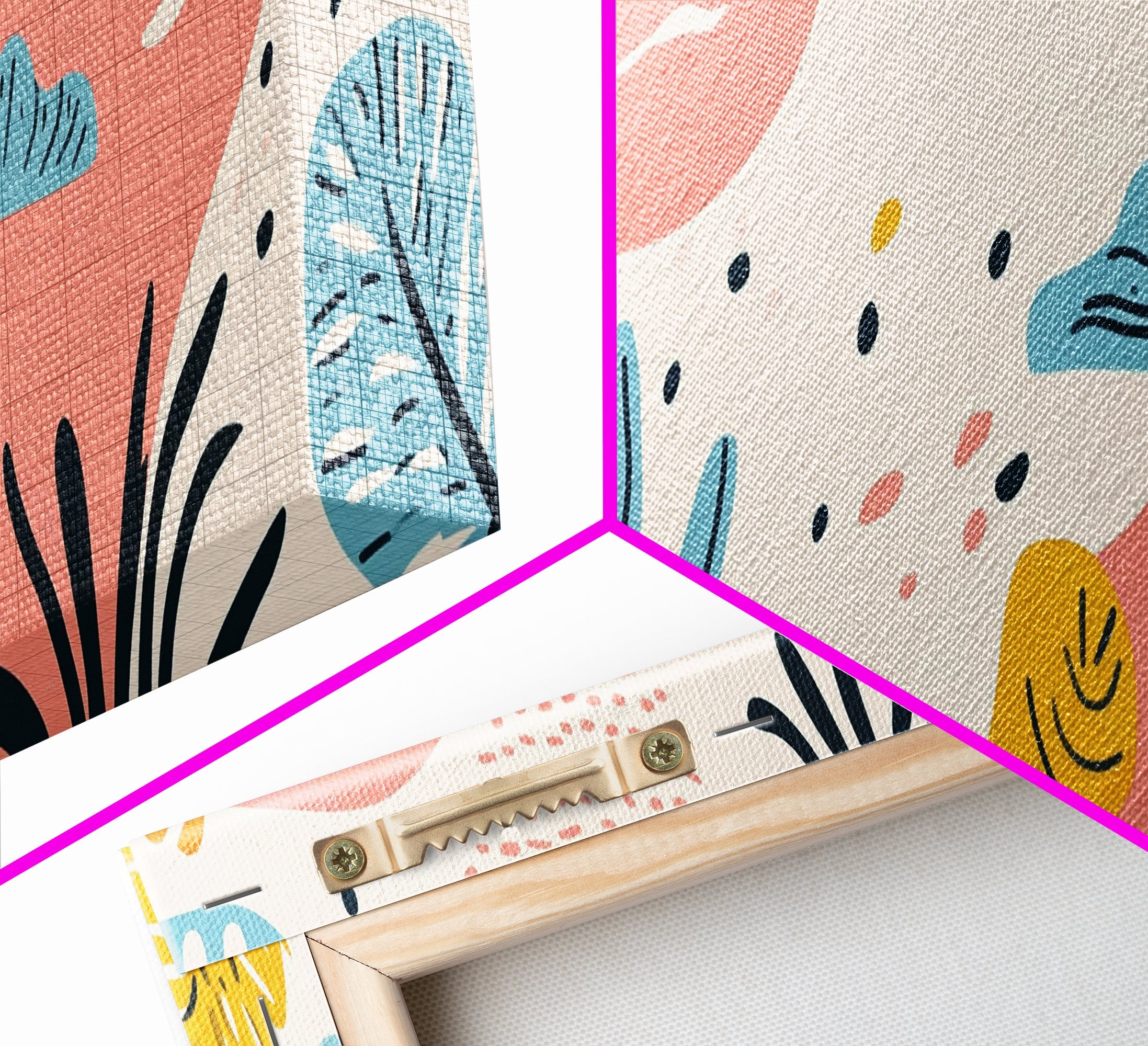 Retro Art From the 90s, Framed Canvas Print, High School Art, Abstract Extra Wide Panoramic Painting, Retro Vibes Home Decor