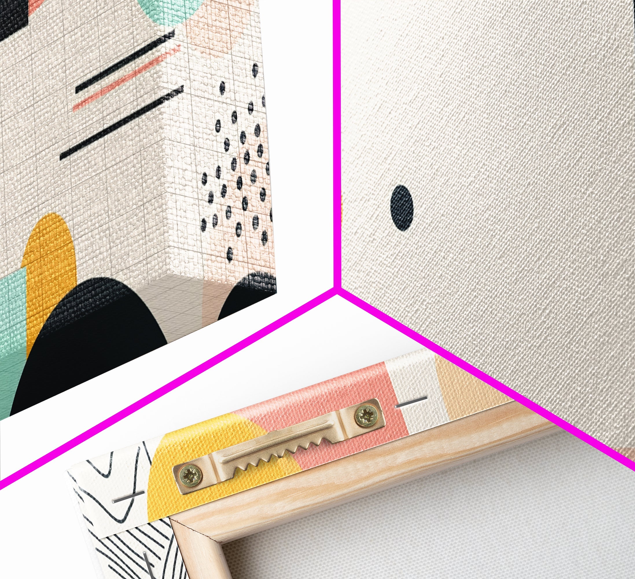 Geometric Abstract Art, Wood Framed Canvas, Canvas Art, Retro 90s Vibes Abstract Home Decor