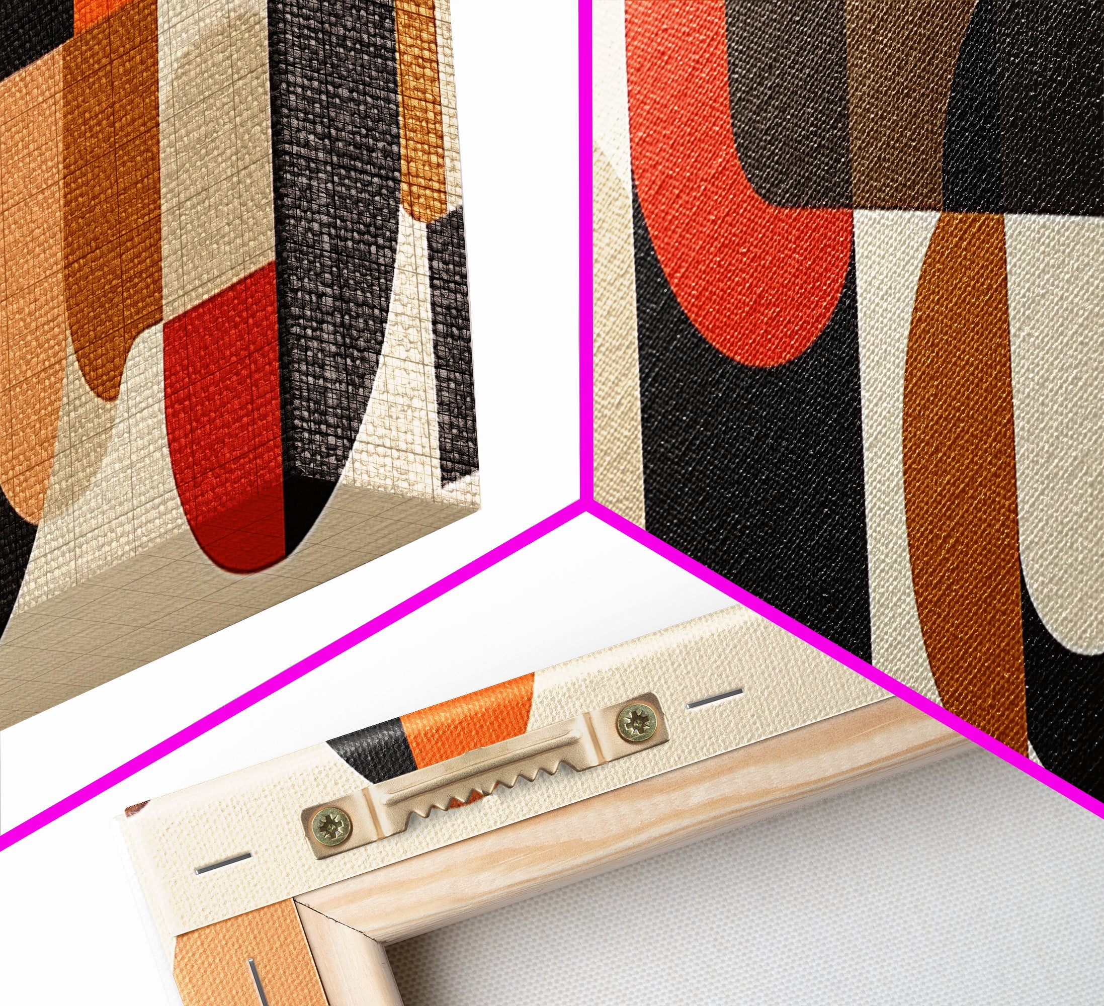 Mid-century Modern Wall Art, Framed Panoramic Art, Earth Tones, Subdued Artwork, Geometric Patterns, Above Couch or Sofa Art