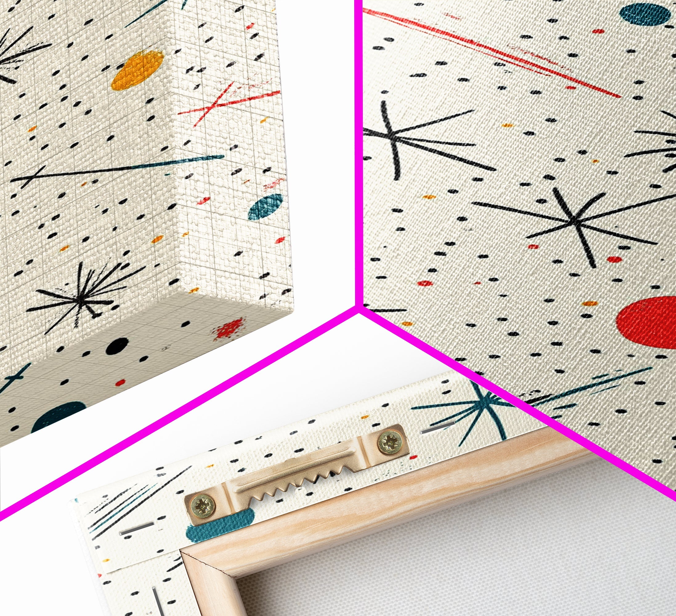 Retro MCM Style Pattern Wall Art, Wood Framed Canvas, Canvas Print, Home Decor, Office Or Bedroom Wall Art, Retro Vibes Decor