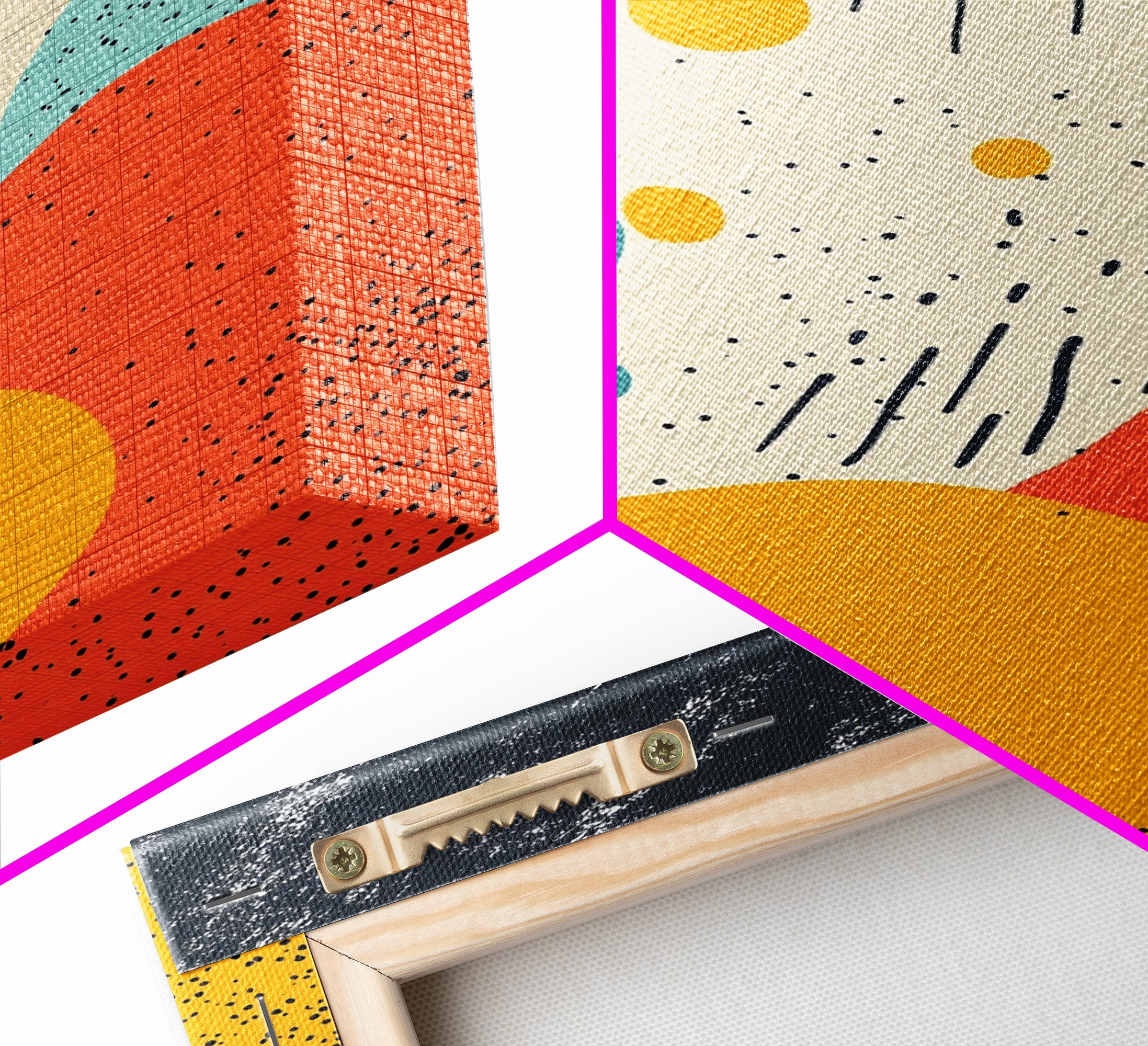 Framed Canvas Print, Retro 90s Style Wall Art, Orange, Turquoise and White Art, Modern Wall Art, Mid-Century Art