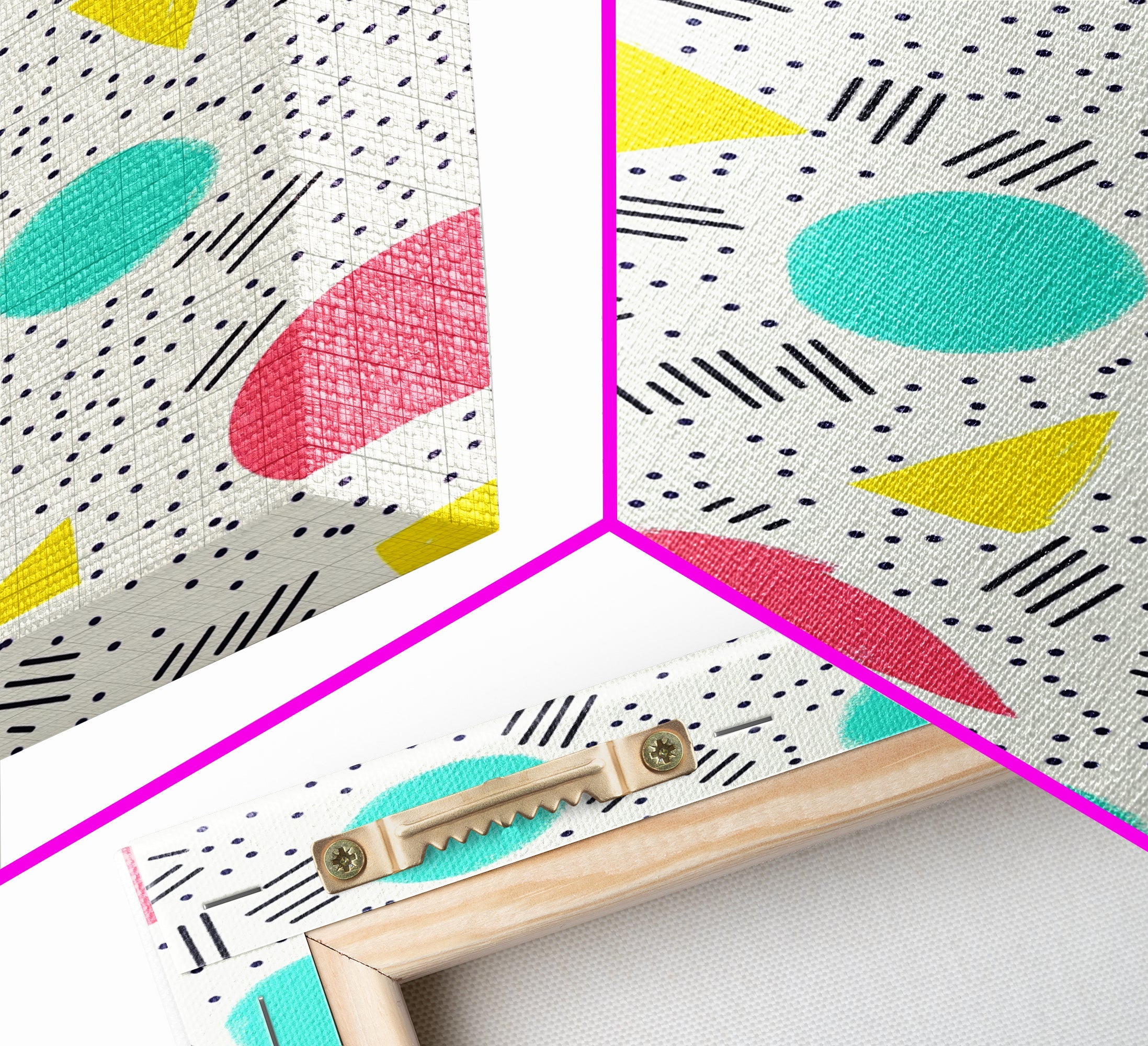 Retro Style Preppy Wall Art Framed Canvas Print, 90s Style Shopping Mall Style Abstract Art