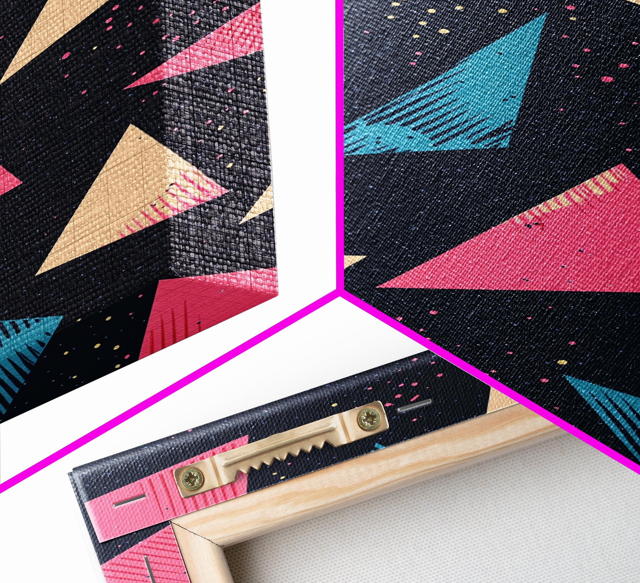 Retro 90s Style Wall Art Framed Canvas Print, Synthwave Abstract Triangles