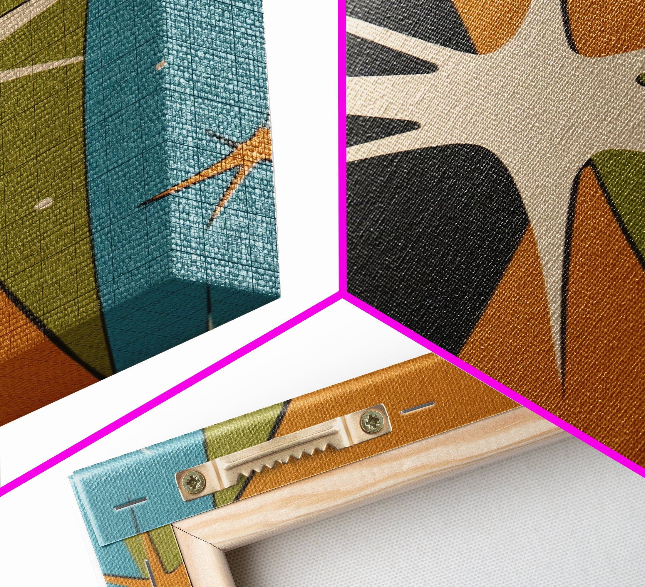 Atomic Age 1950s Style Retro Starburst, Pastel Colors, Canvas Print, MCM Wall Art Home Decor