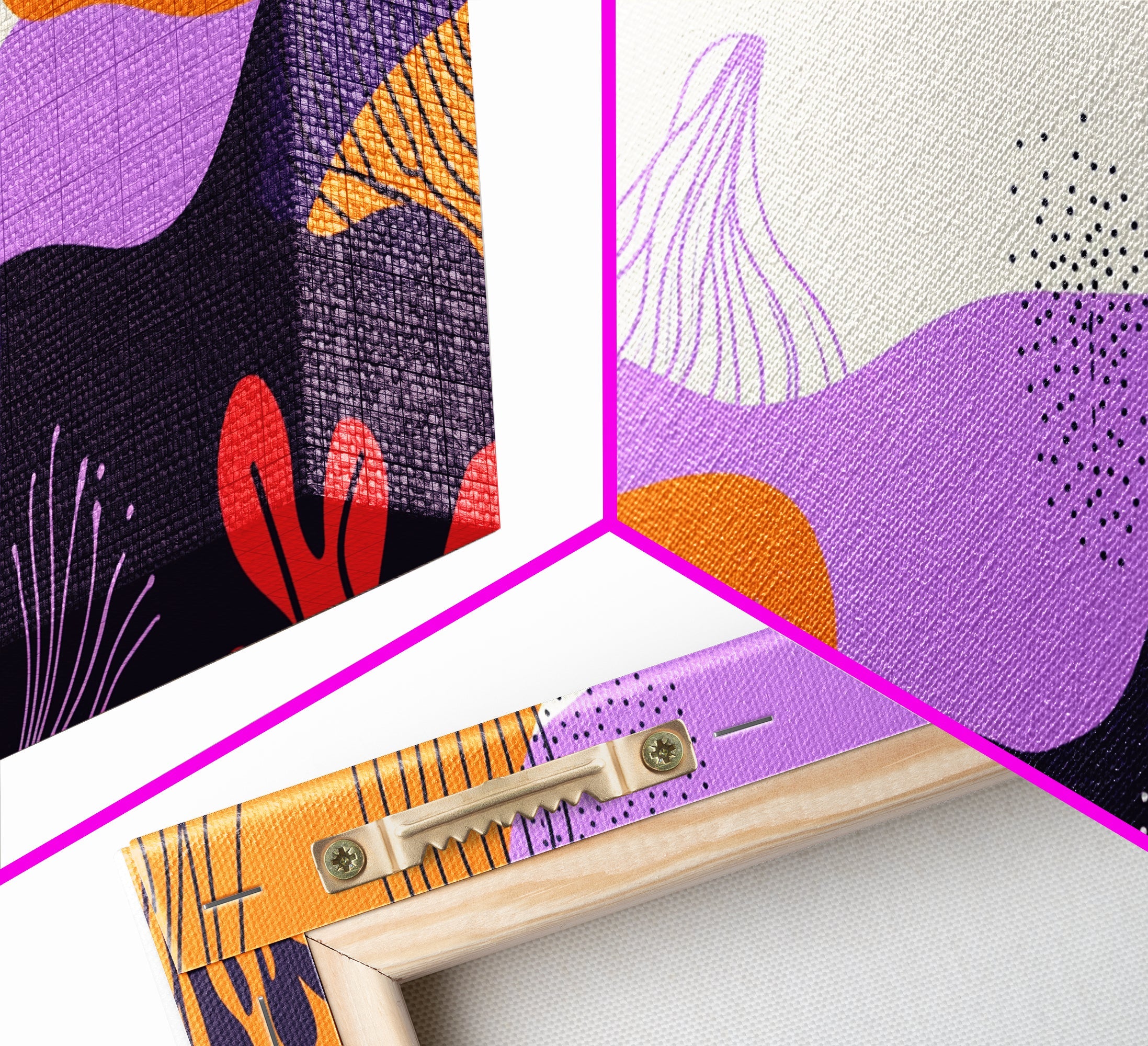 Purple And Orange Preppy Wall Art Framed Canvas Print, Retro 90s Style Wall Art