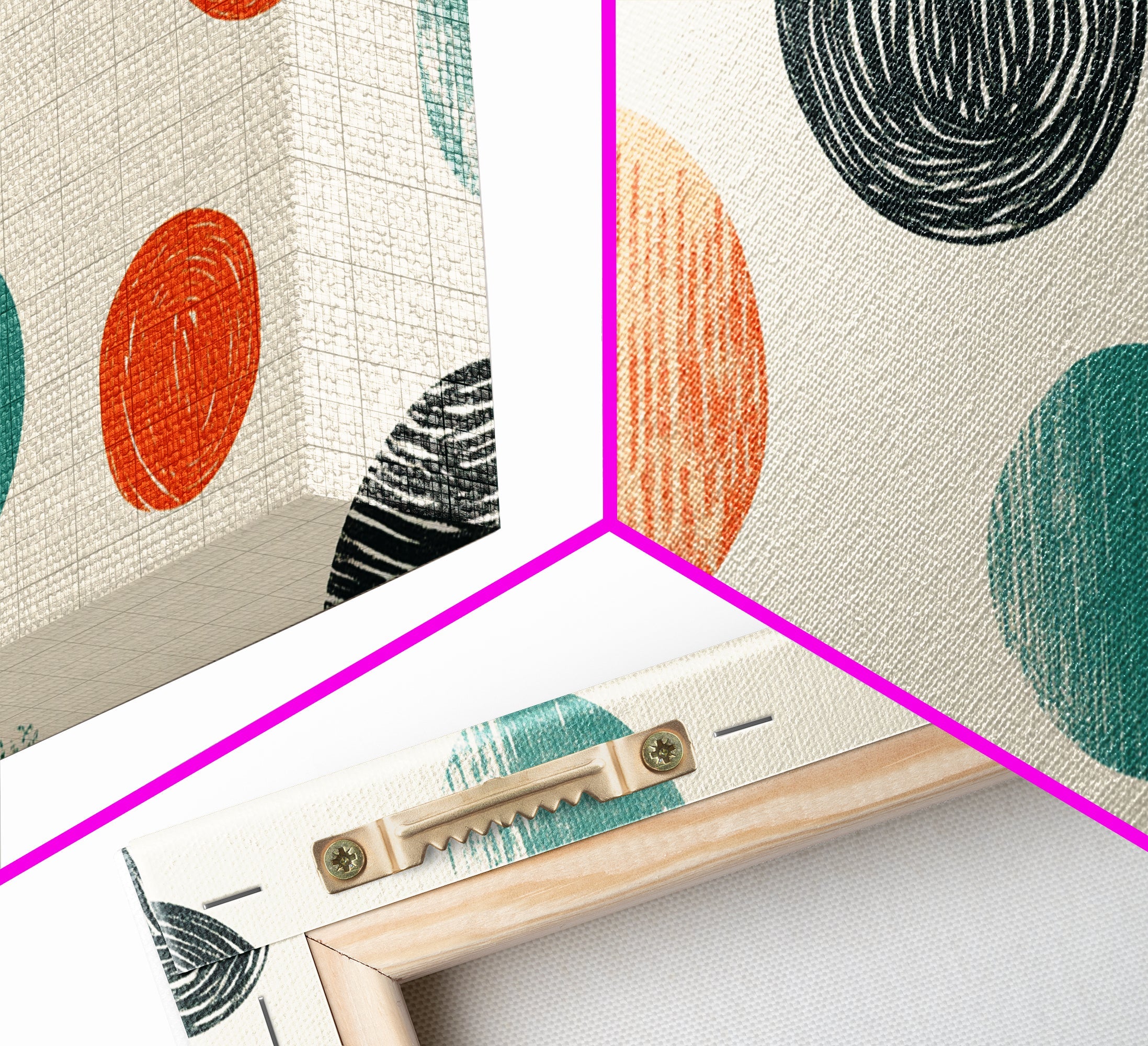 Mid-Century Modern Dots Framed Canvas Print, Preppy Home Decor, Retro 90s Style Wall Art