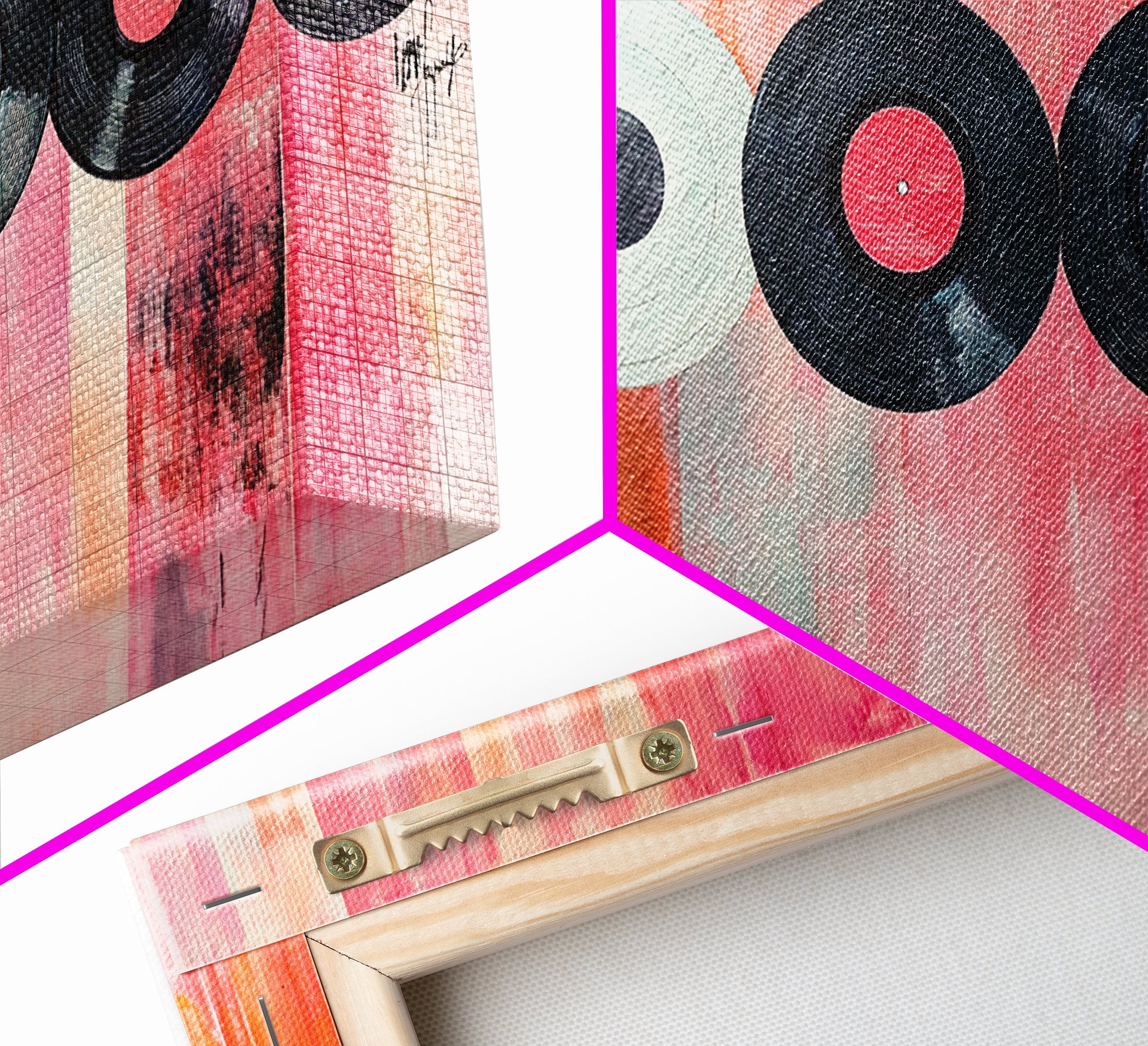 Vinyl Record Wall Art Framed Canvas Print, Pink Orange Abstract Music Art, Retro Living Room Art Minimalist Gift Idea Her
