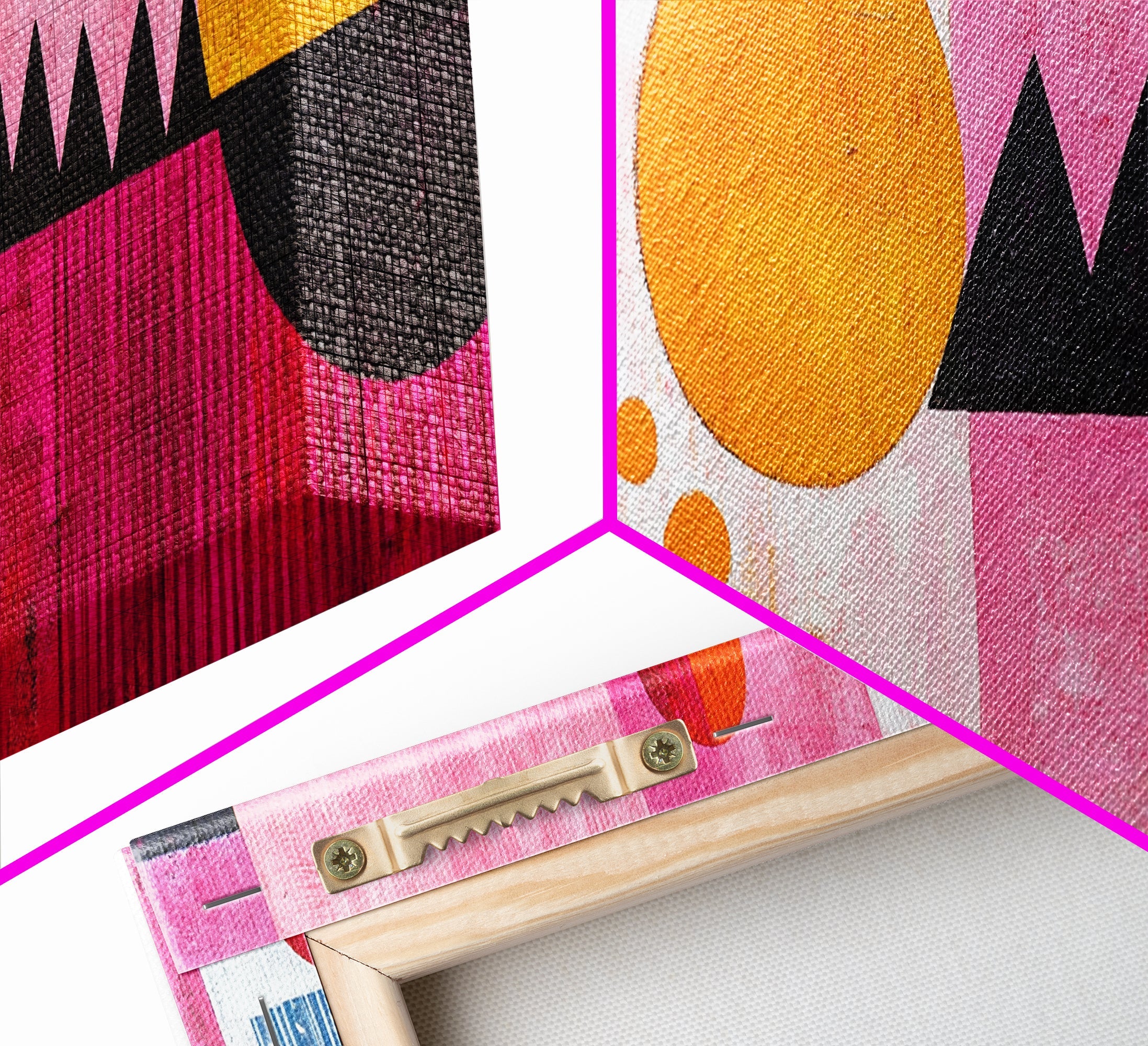 Modern Abstract Canvas Print Pink Orange Wall Art Geometric Whimsical Design Minimalist Art Above Sofa Extra Wide Unique Decor