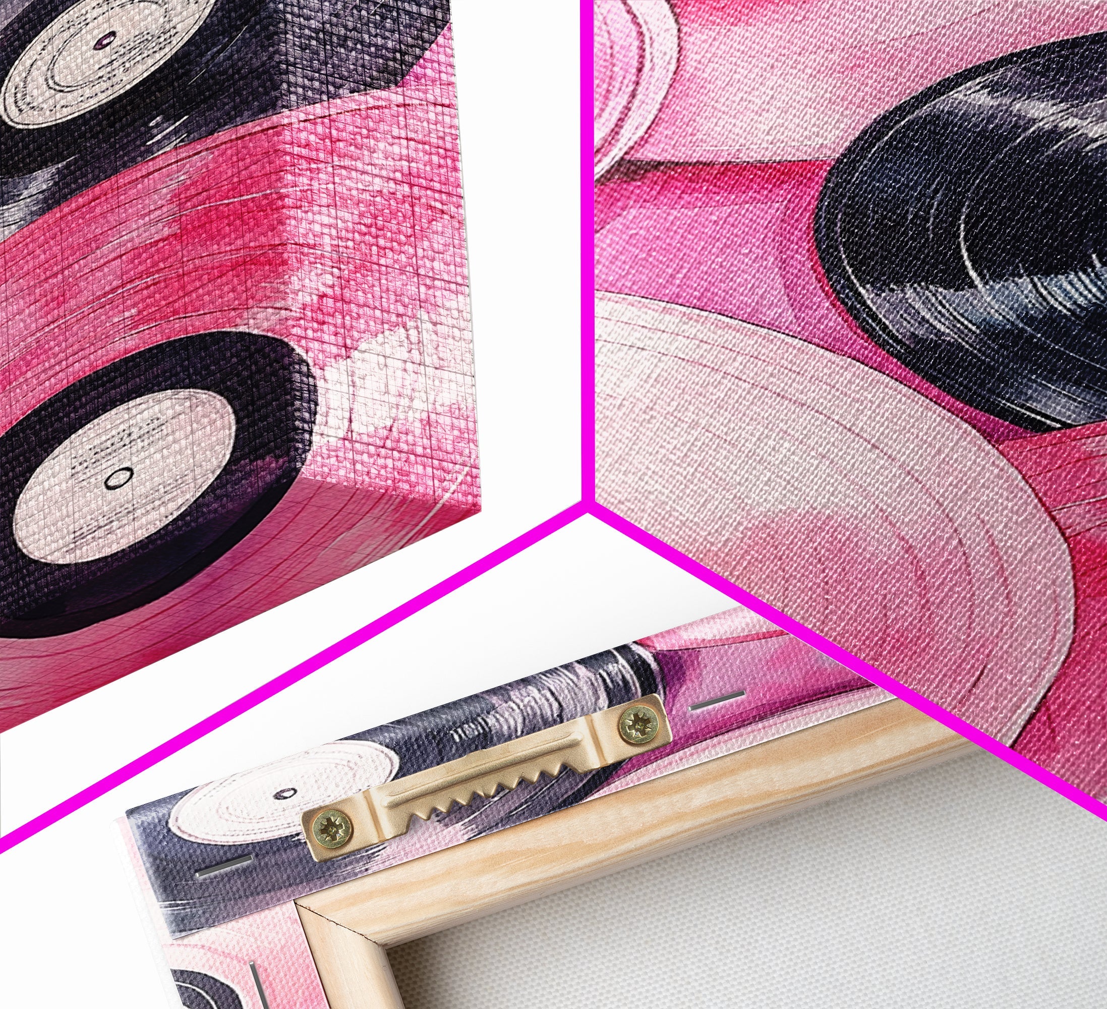 Retro Vinyl Record Artwork Framed Canvas Print Pink Abstract Art Music Lover Wall Art Living Room Decor Lofi Aesthetic Gift Idea