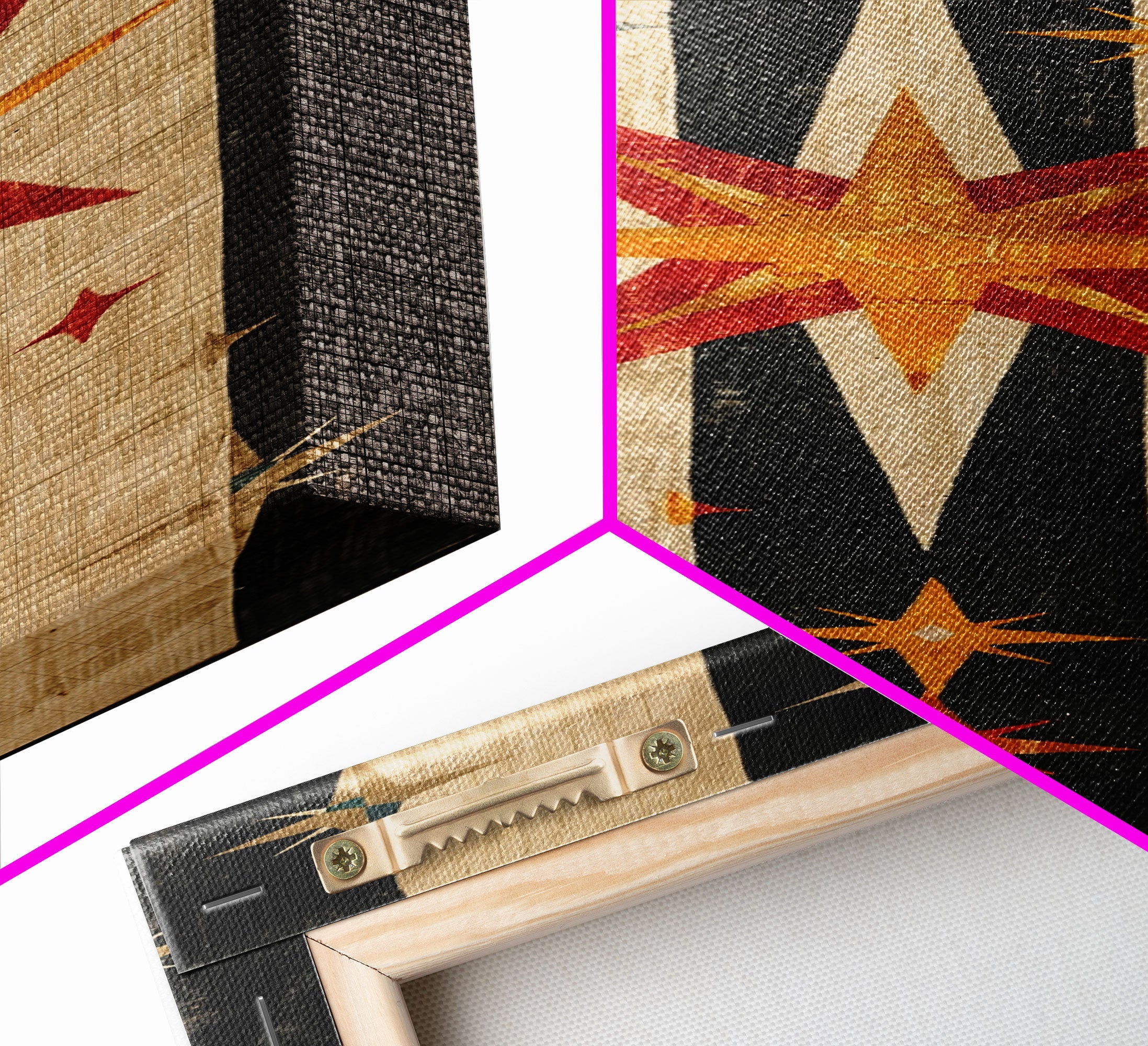 Starburst Pattern in Midcentury Style - Framed Canvas Print, Midcentury Modern Wall Art, Skinny Art, Tall Art, Living Room Decor