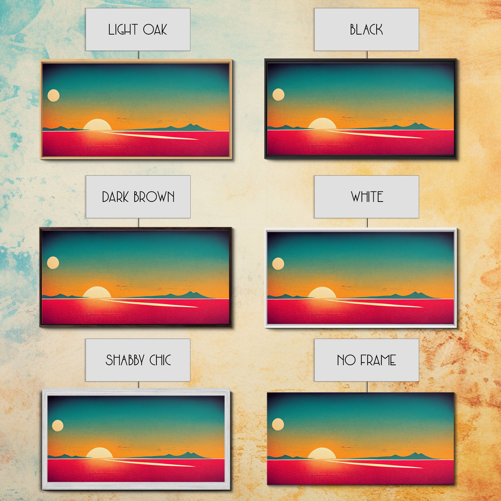 Art Deco Wall Decor, Wall Art, Framed Canvas Print, Retro Style Sunset Art, Scifi Wall Decor, 2 Suns