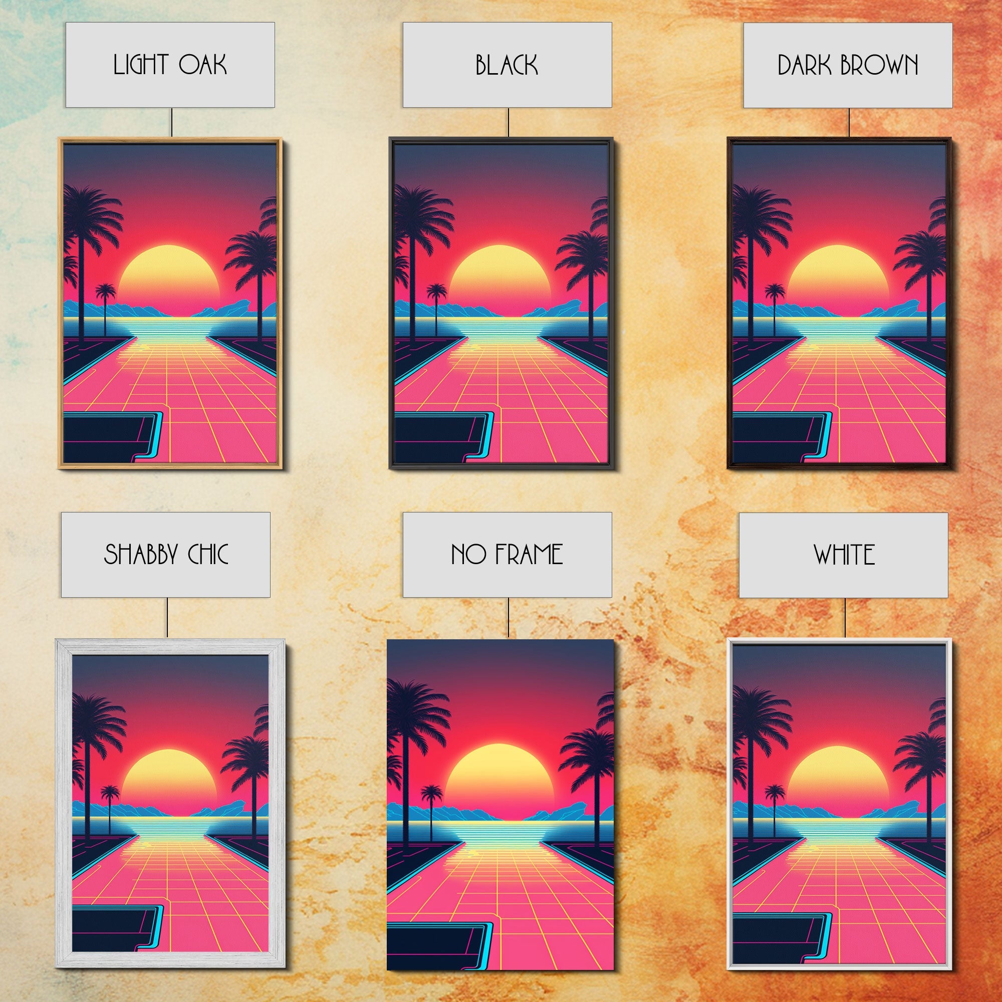 Retro 80s Style Art, 3 Panel Framed Canvas Prints, Canvas Wall Art, Synthwave / Vaporwave Aesthetic Retro Style Wall Art