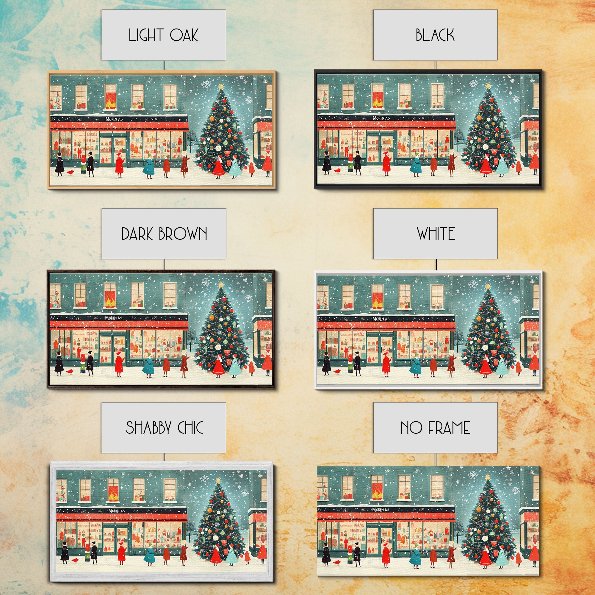 Mid Century Modern Christmas Framed Canvas Print, Retro Holiday Home Decor Christmas Decor, Best Gift Christmas Art, Holiday Wall Art