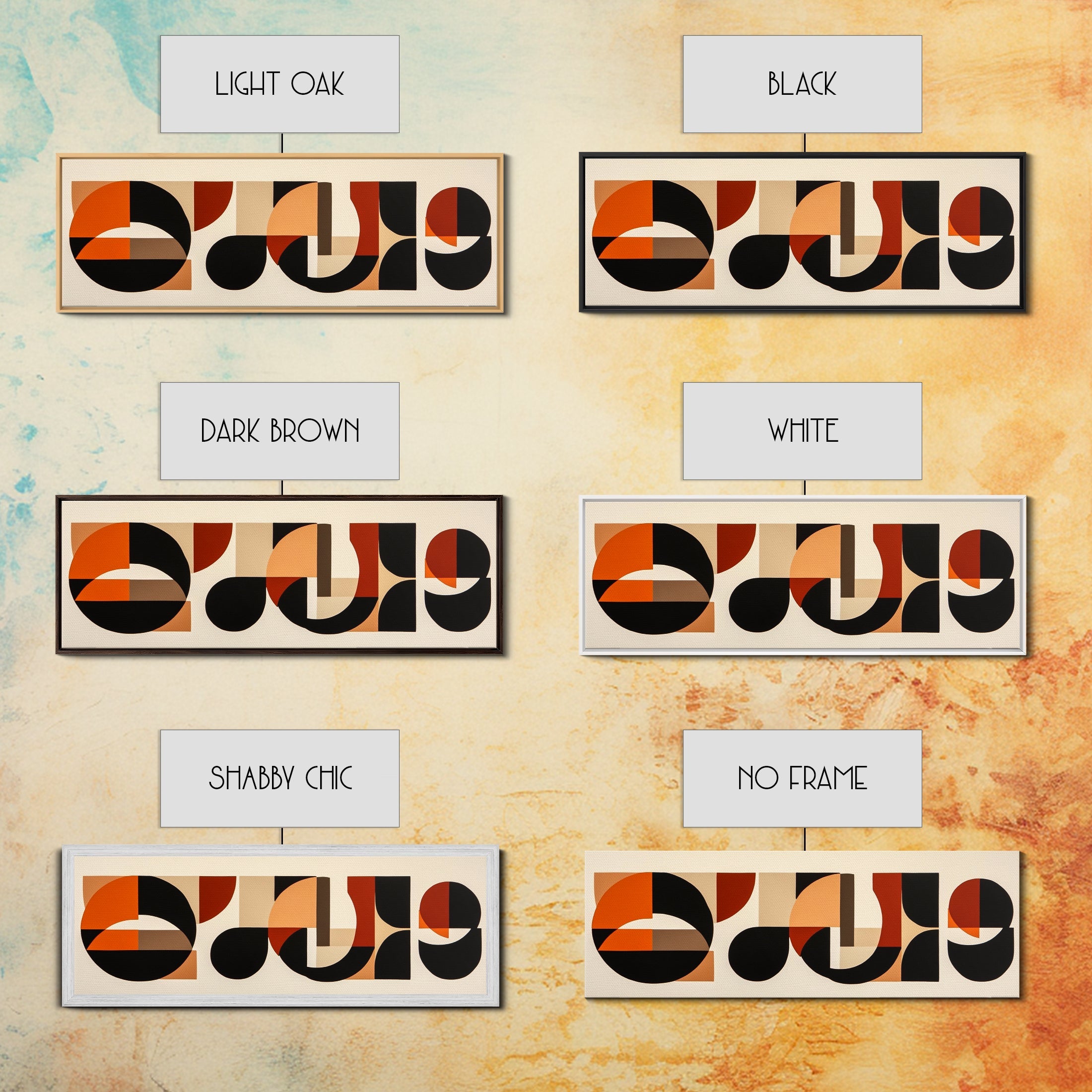 Neutral Wall Art, Earth Tones Mid-century Modern Inspired Geometric Patterns Wall Art, Home Decor, Above Bed Or Sofa Panoramic