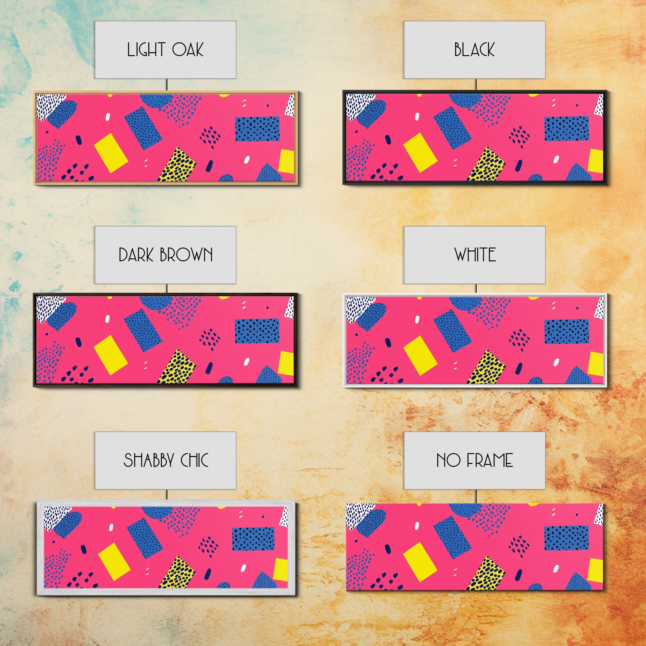 Retro 90s Style Mall Art, Framed Canvas Print, 1990s American Mall Inspired Wall Art, Retro Decor, Fuschia Pink and Blue Eye Catching Wall Art