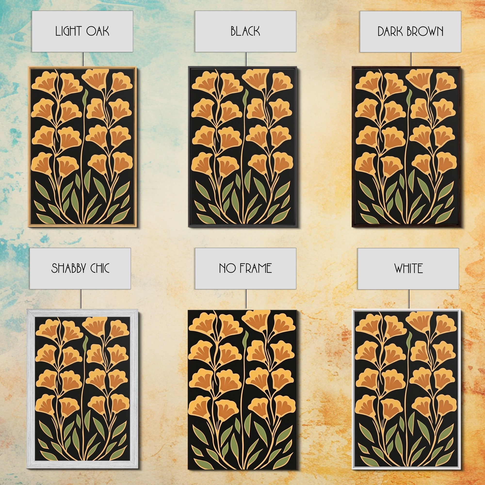 Abstract Flower Retro Painting Canvas Print, Large Wall Art, Original Minimalist Yellow Floral Art, Custom Painting Boho Wall Decor Living Room